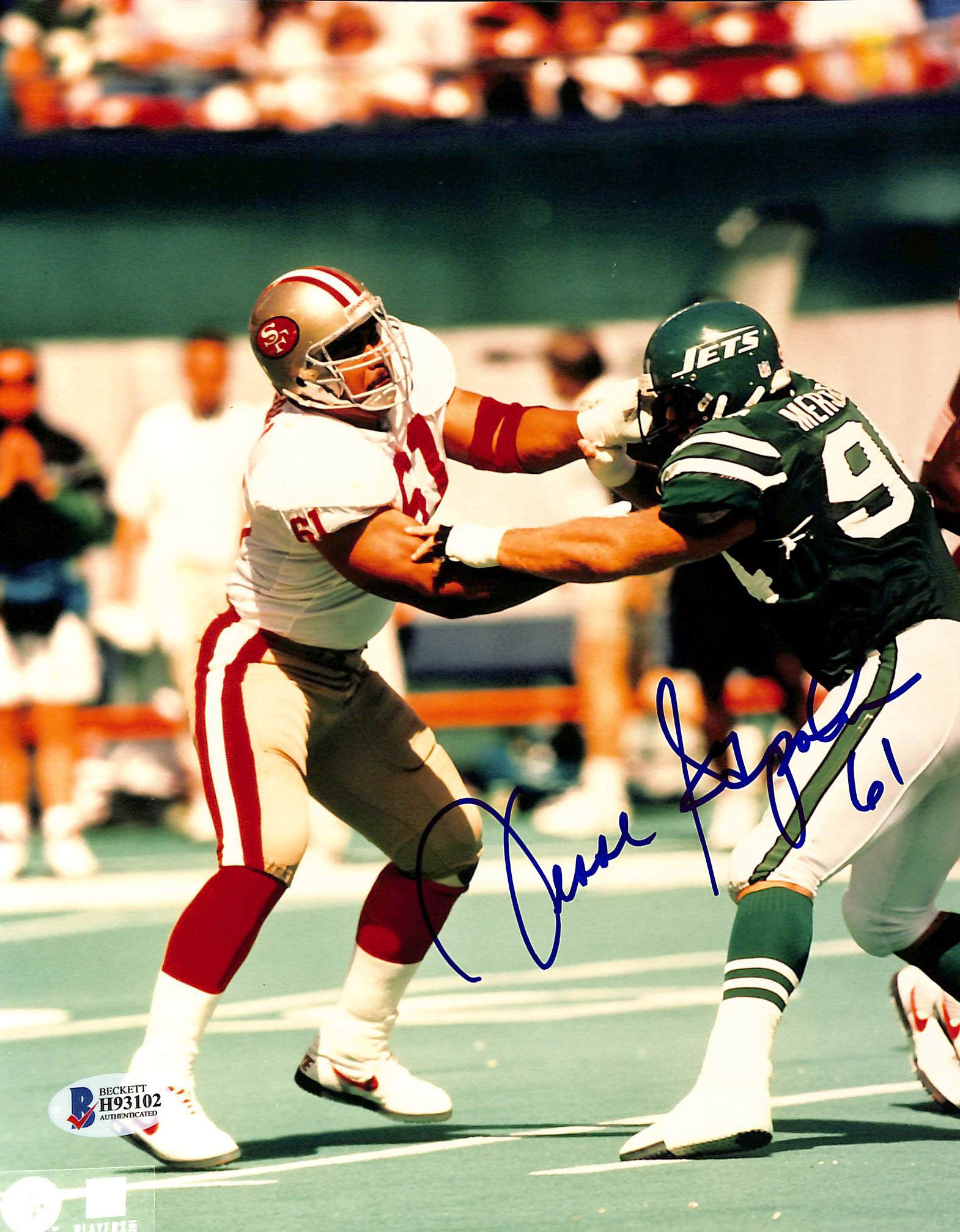 49ers Jesse Sapolu Authentic Signed 8x10 Photo versus Jets Autographed BAS
