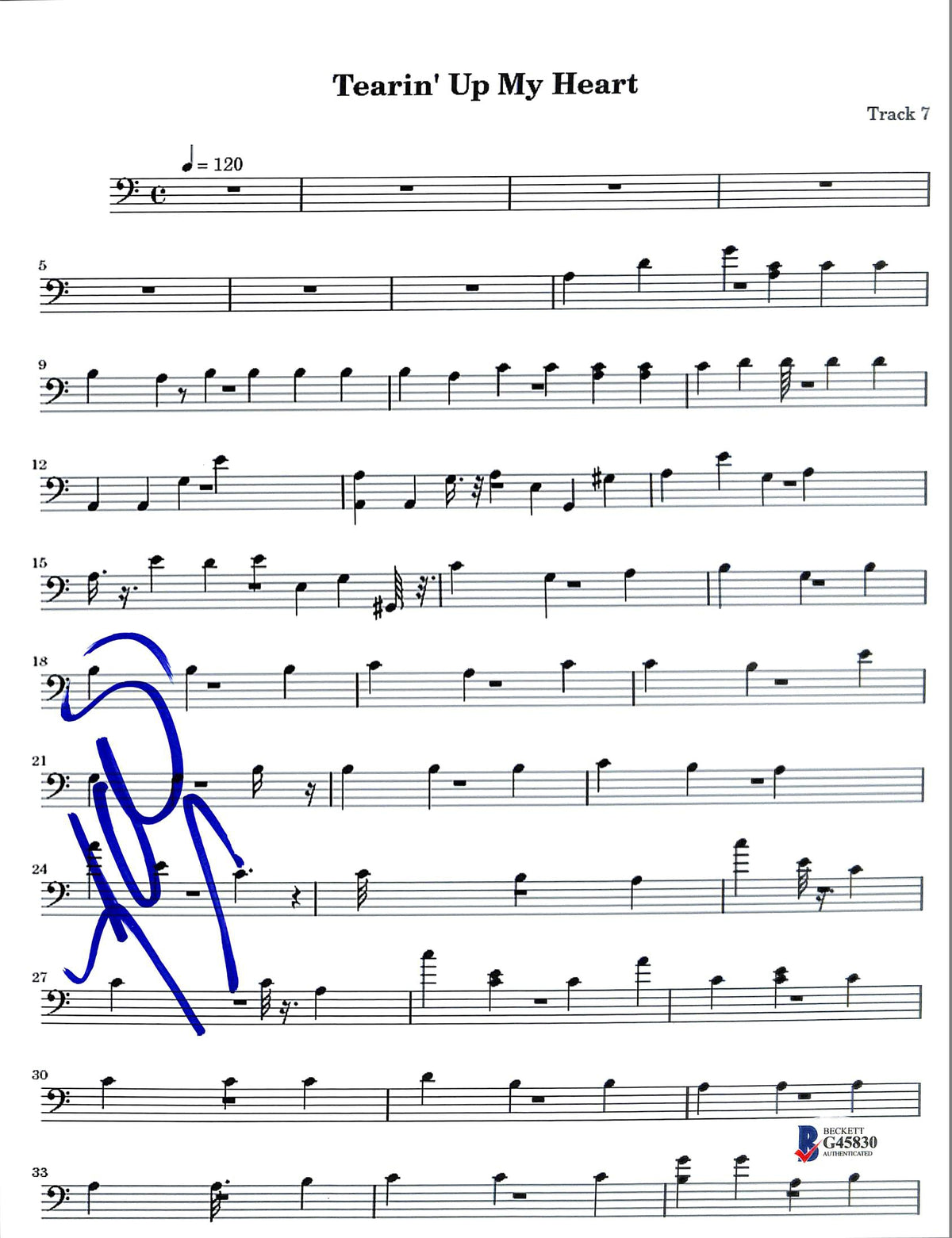 Lance Bass N'Sync Authentic Signed Tearin' Up My Heart Music Sheet BAS #G45830