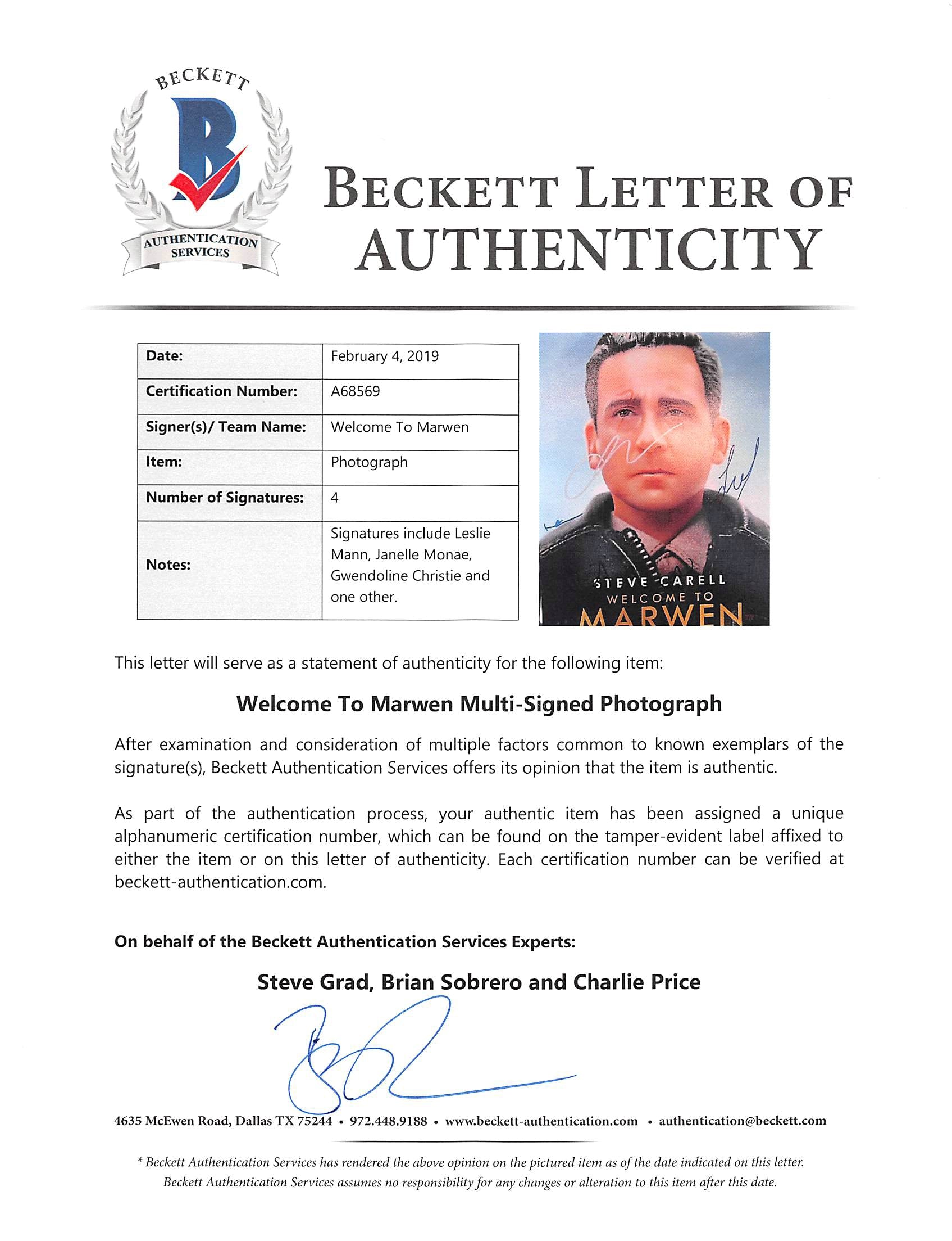 Welcome To Marwen (4) Mann, Christie, Monae & 1 Signed 11x14 Photo BAS #A68569