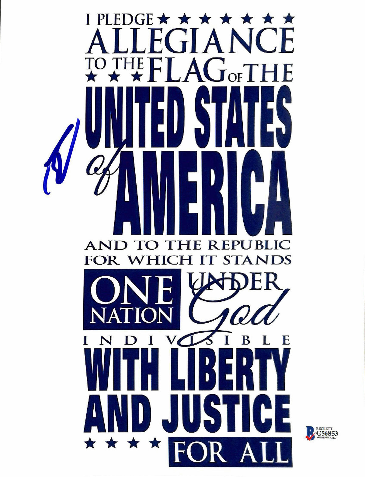 Robert O'Neill Navy Seal Team Six Signed Pledge of Allegiance Photo BAS #G56853