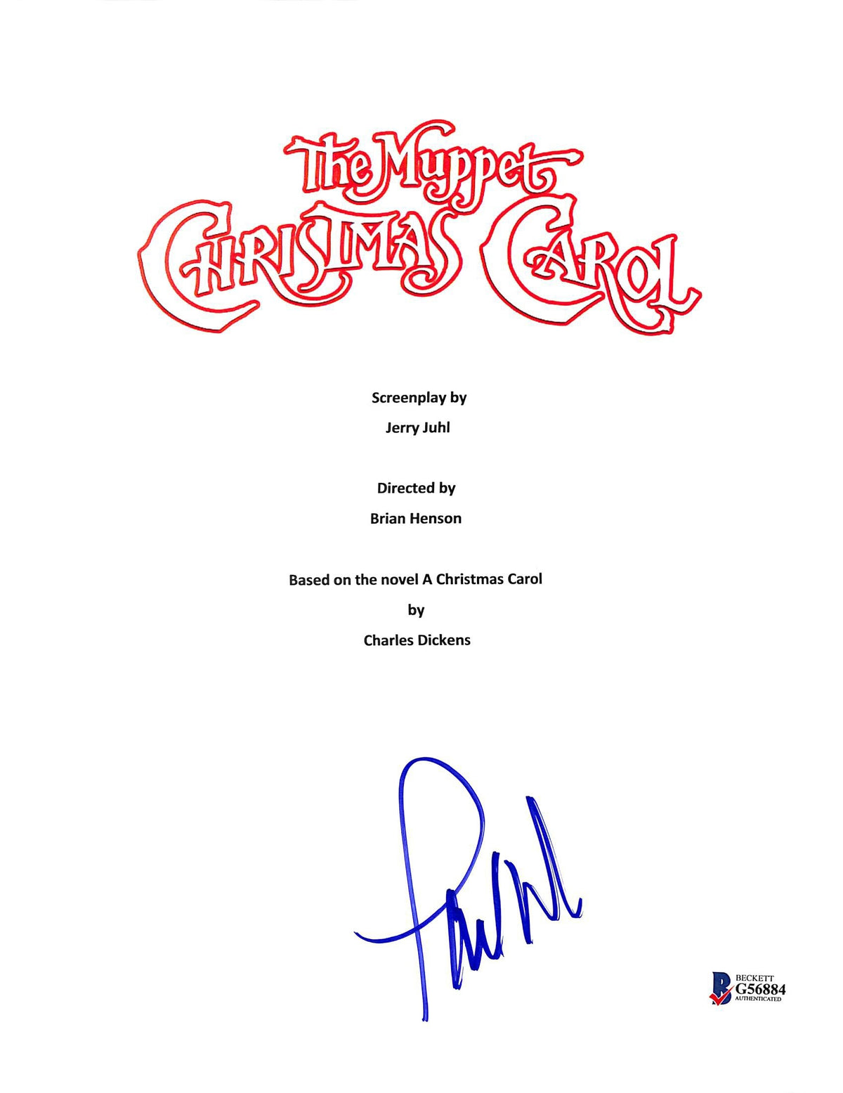Paul Williams Authentic Signed Muppet Christmas Carol  Script Cover BAS #G56884