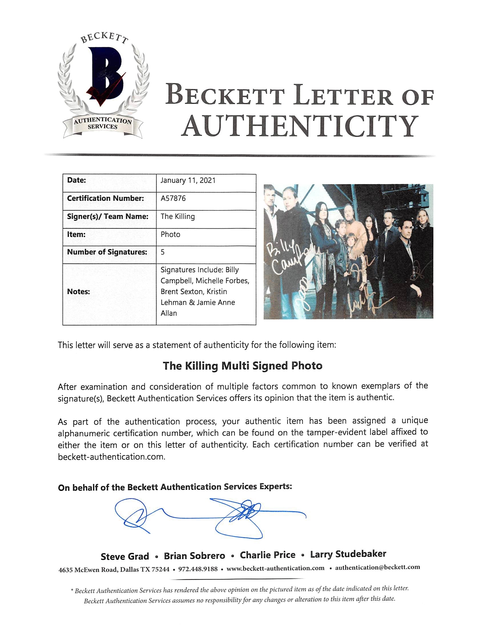 The Killing (5) Campbell, Forbes, Sexton, Lehman & Allan Signed 12x18 Photo BAS