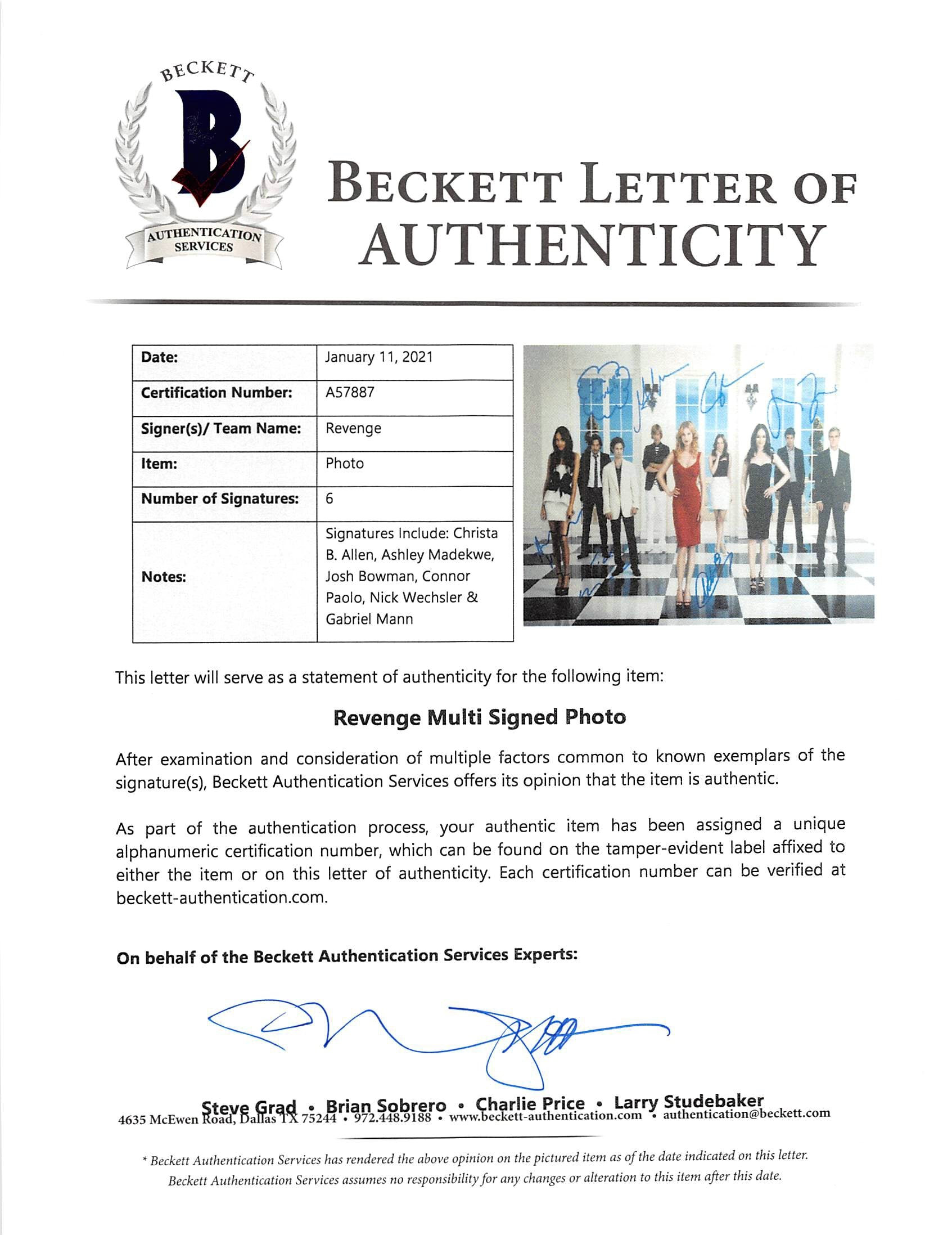 Revenge (6) Allen, Madekwe, Bowman, Paolo, Wechsler, Mann Signed 12x18 Photo BAS