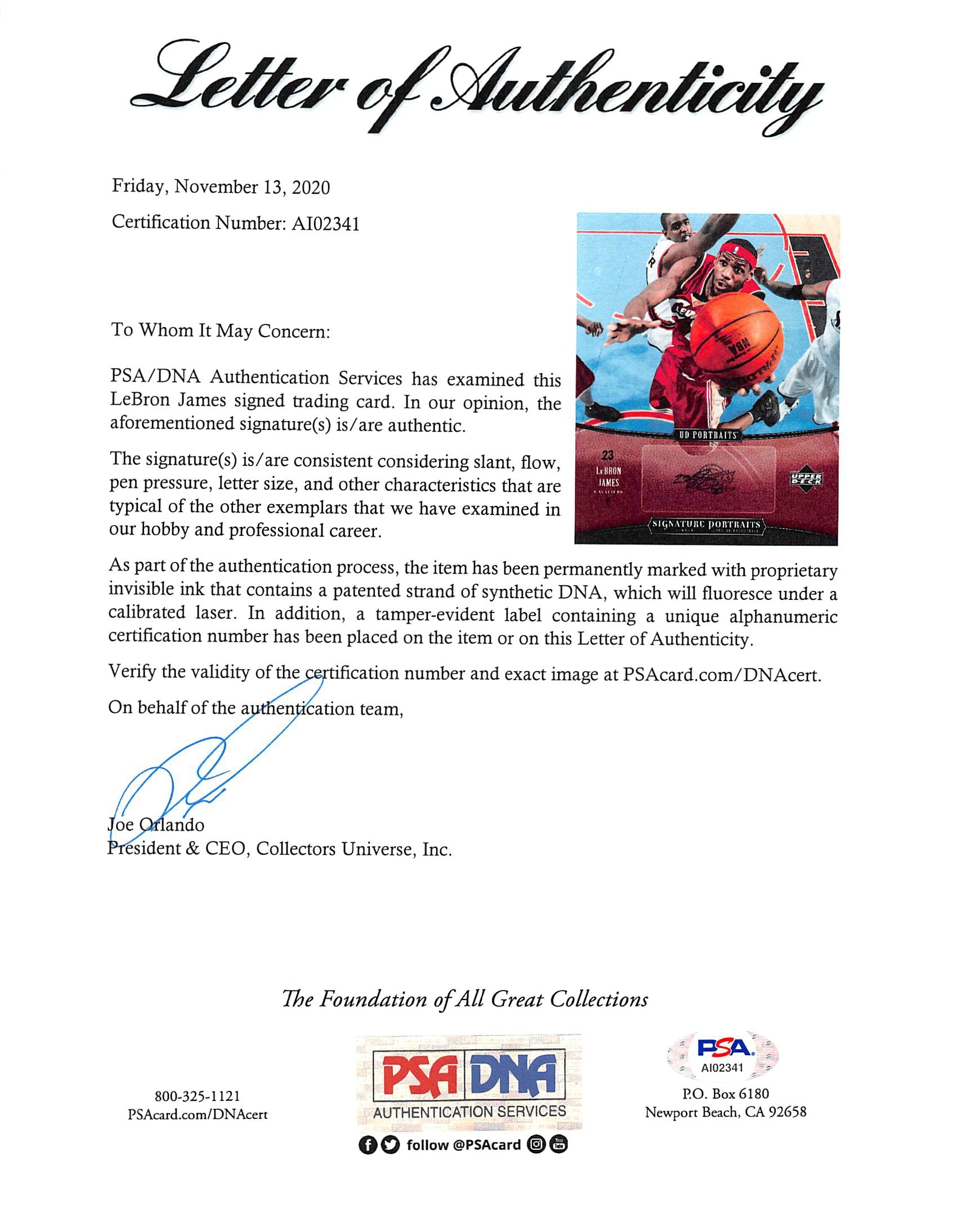 LeBron James Signed 2005 UD 8x10 Signature Portraits #LJ1 Card Auto 10! BAS Slab