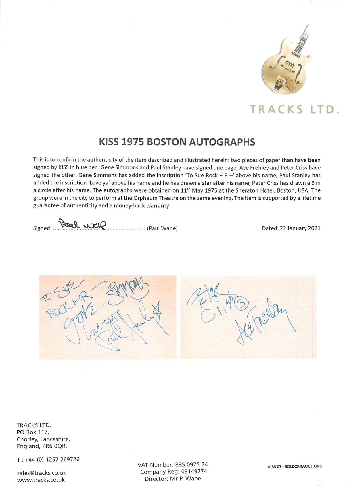 KISS (4) Simmons, Stanley +2 Signed & Framed 4.5x8 Cut Sig Display Tracks LOA