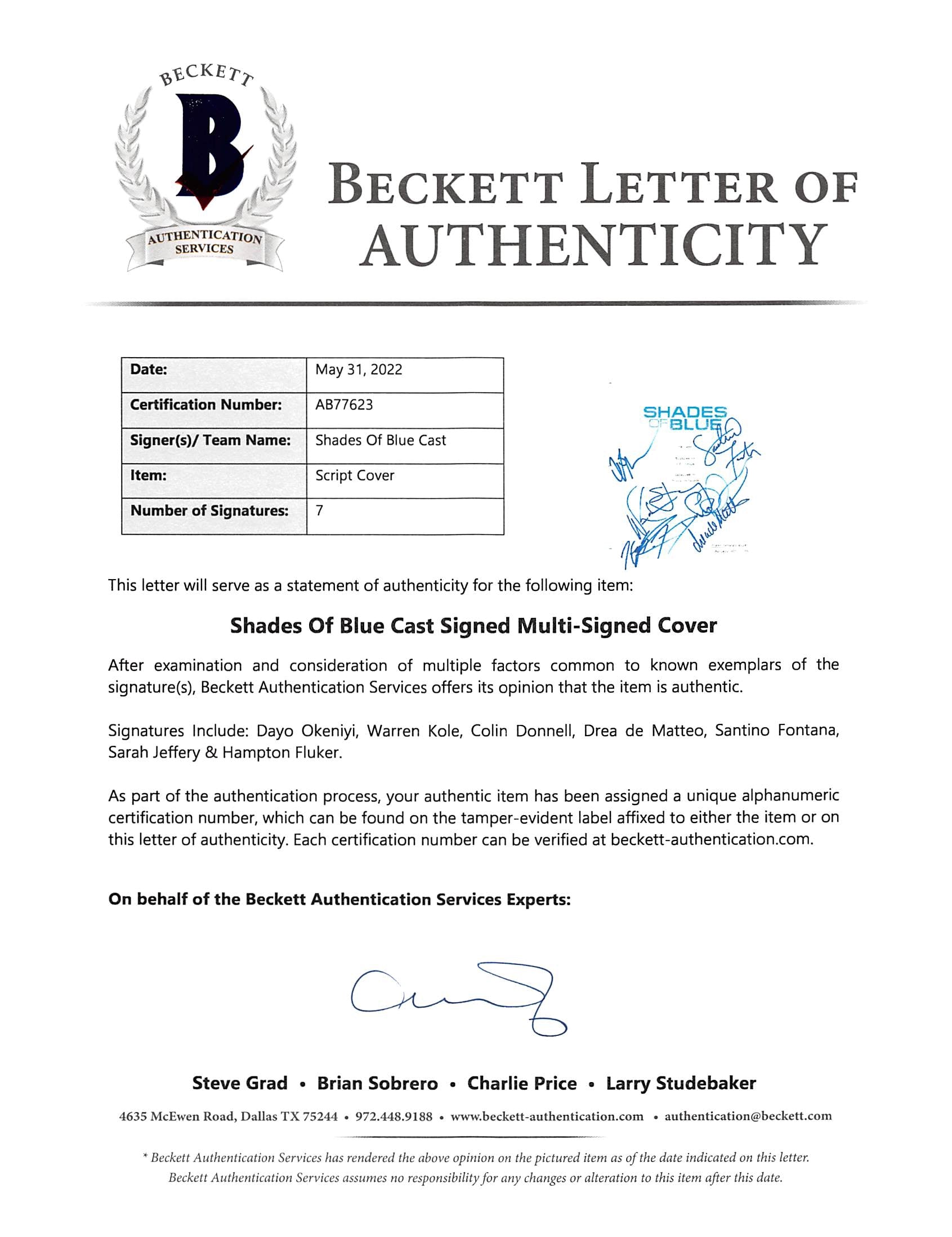 Shades of Blue (7) Okeniyi, Kole, Donnell, +4 Signed Script Cover BAS #AB77623