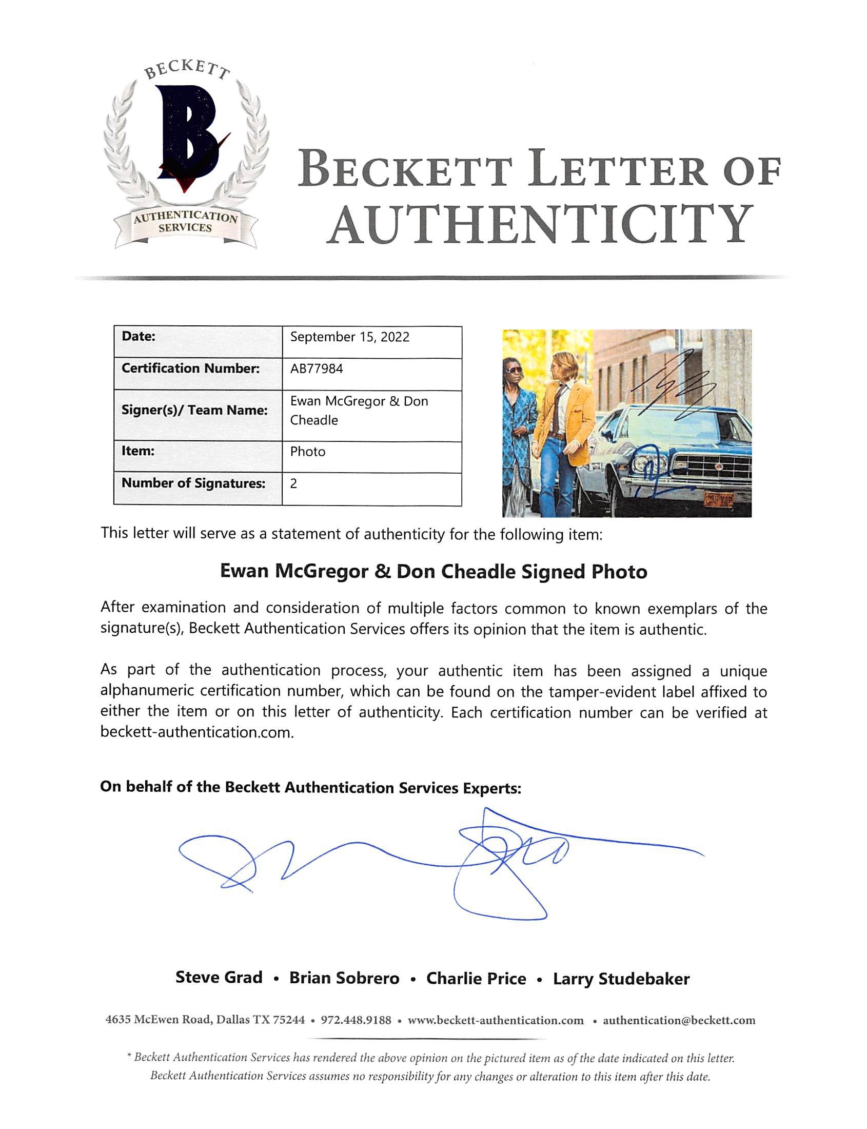 Ewan McGregor & Don Cheadle Miles Ahead Authentic Signed 8x10 Photo BAS #AB77984