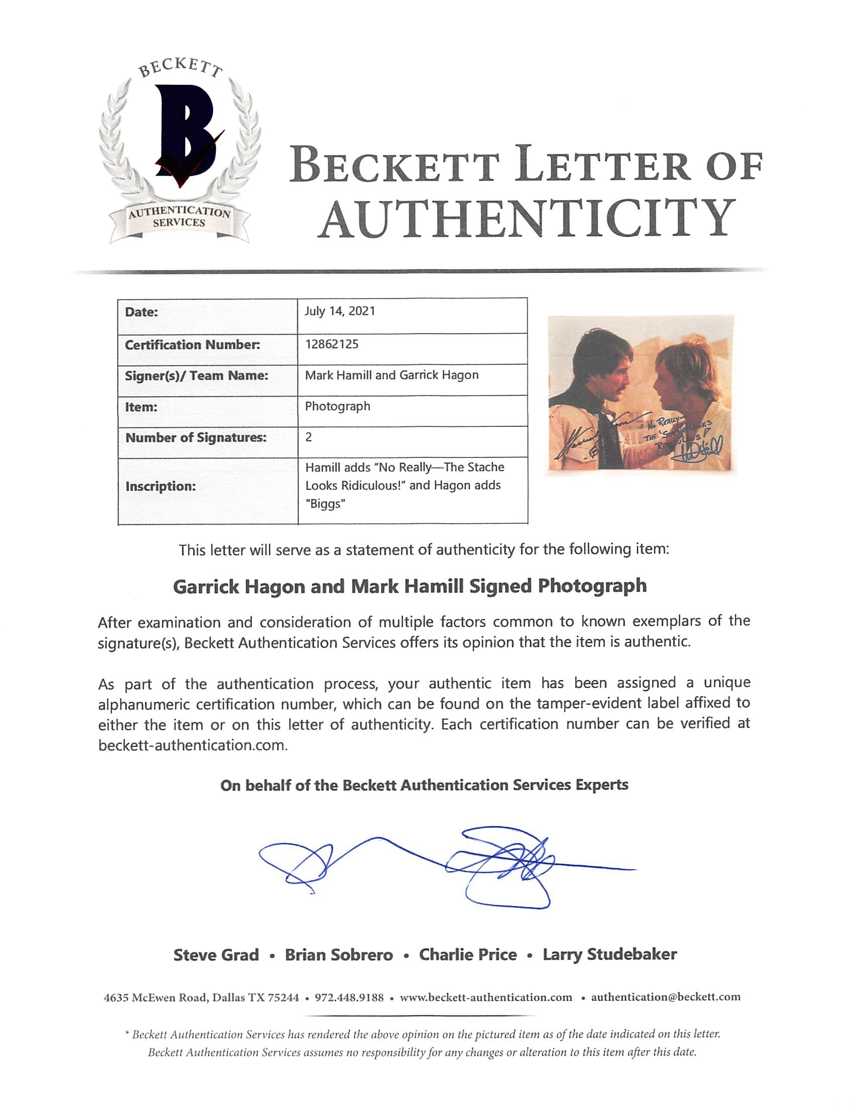 Mark Hamill & Garrick Hagon Star Wars A New Hope  Signed 8x10 Photo BAS Slabbed