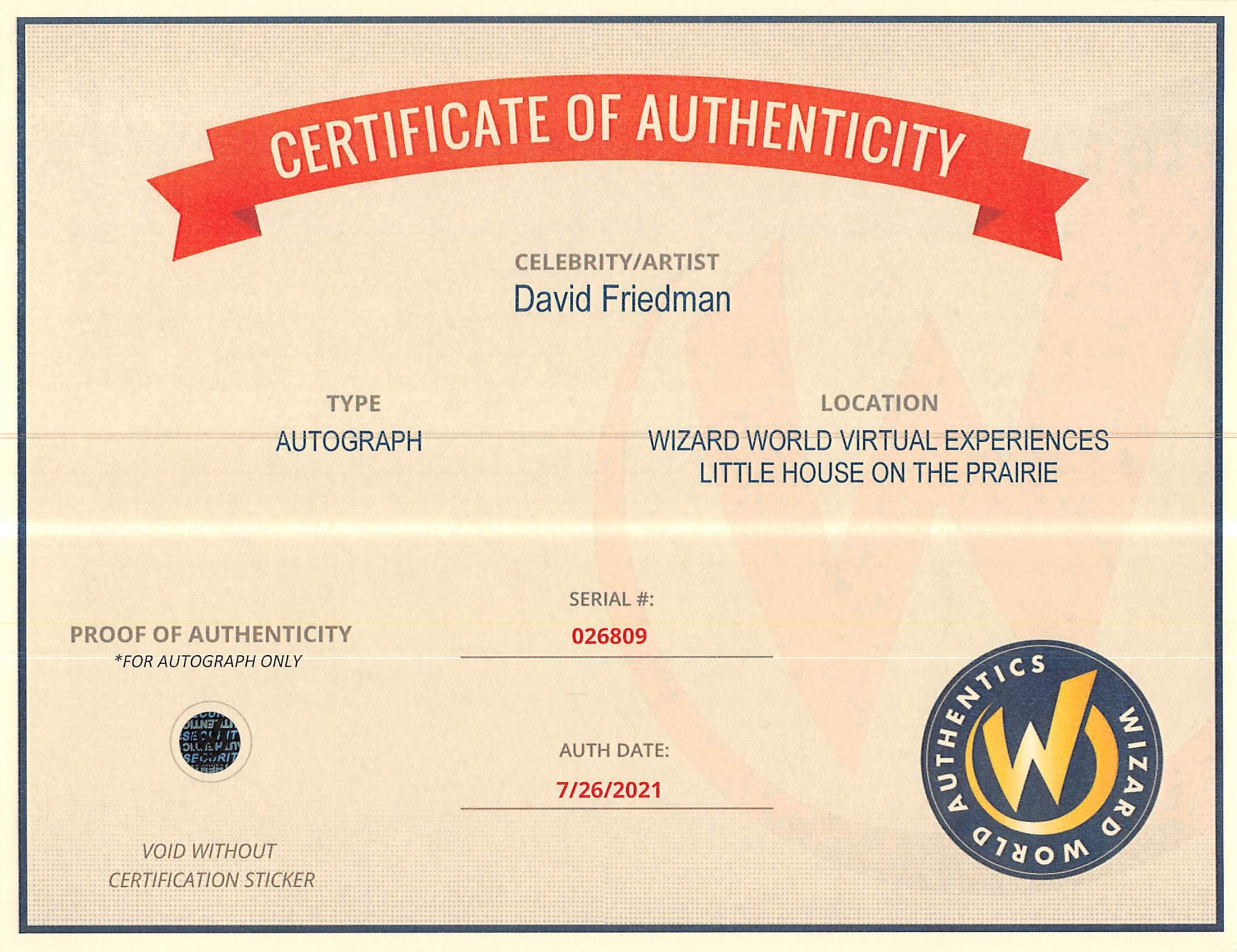 David Friedman Little House on the Prairie Jason Carter Signed 8x10 Photo WWA 2