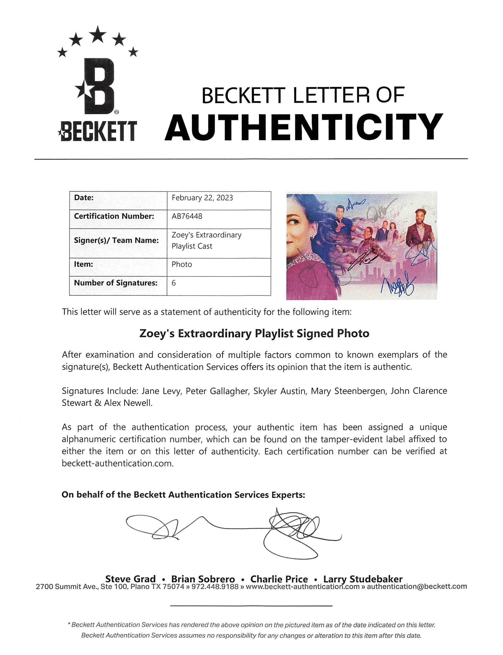 Zoey's Extraordinary Playlist (6) Levy, Austin, Stewart Signed 12x18 Photo BAS