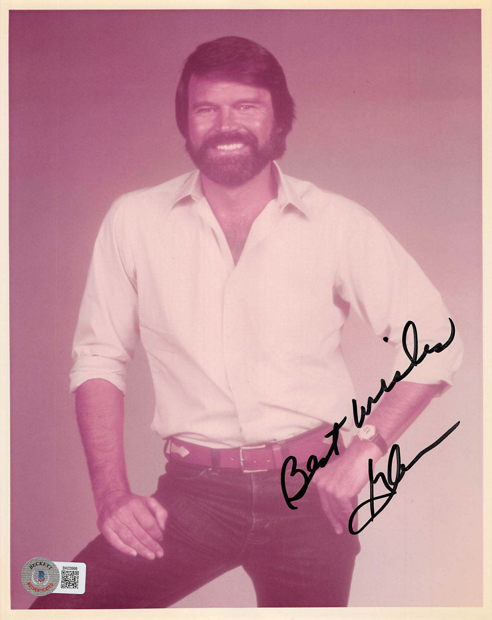 Glen Campbell Country Musician "Best Wishes" Signed 8x10 Photo BAS #BK03998