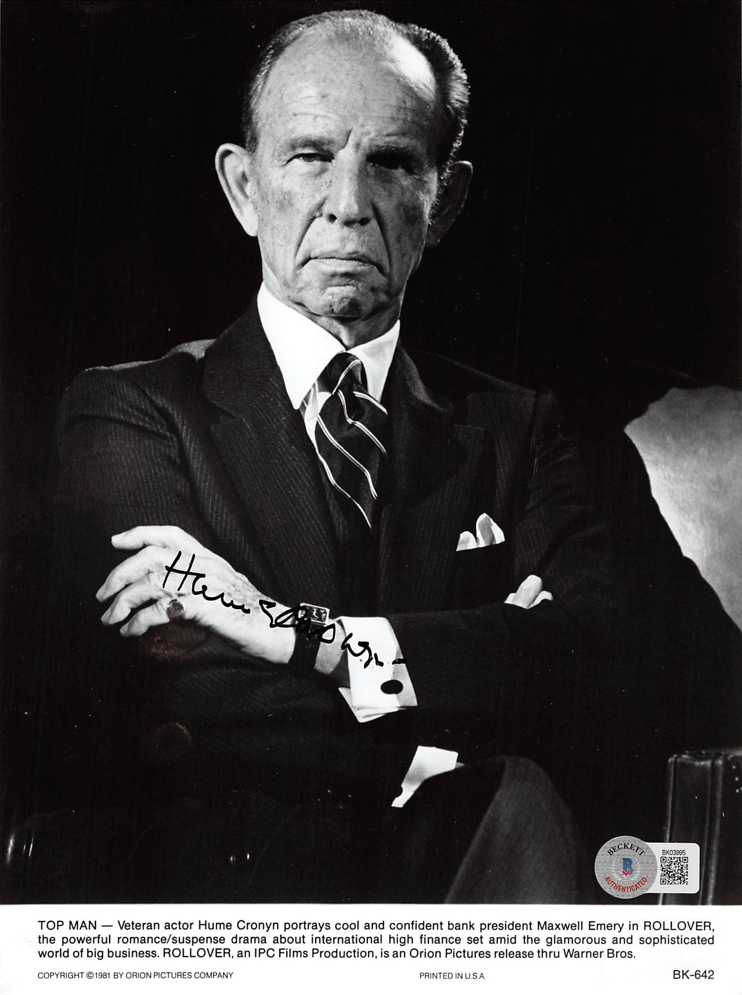 Hume Cronyn Rollover Authentic Signed 7.5x10 Photo Autographed BAS #BK03995