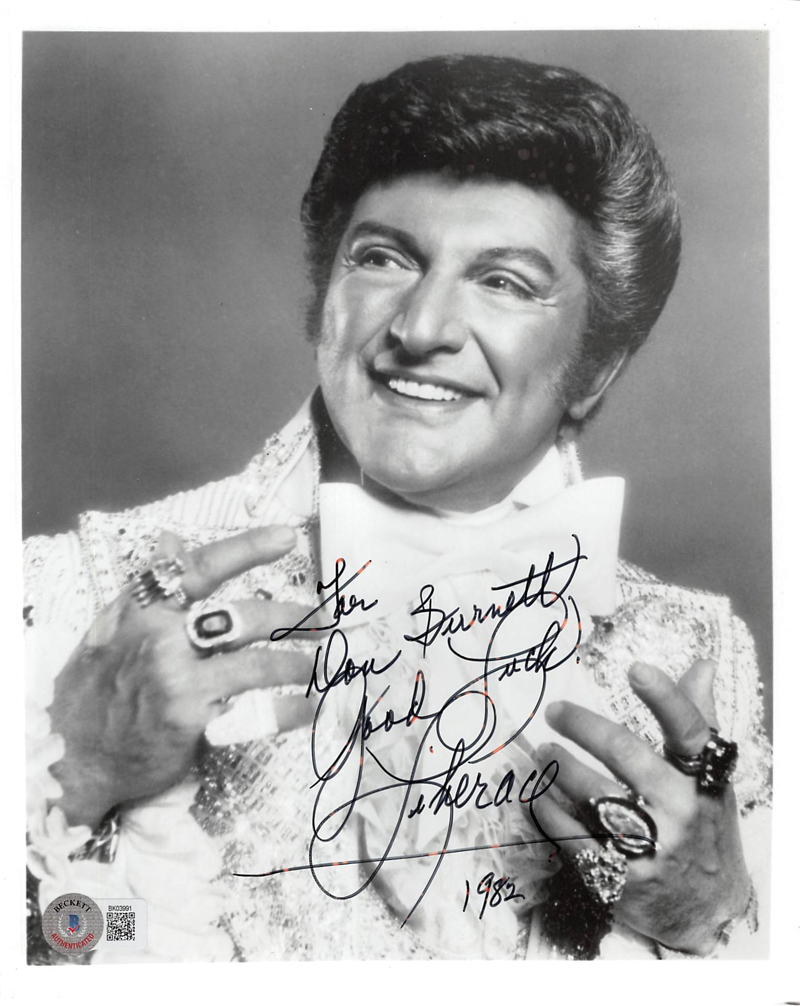 Liberace Pianist "For Don Burnett Good Luck"  Signed 8x10 Photo BAS #BK03991