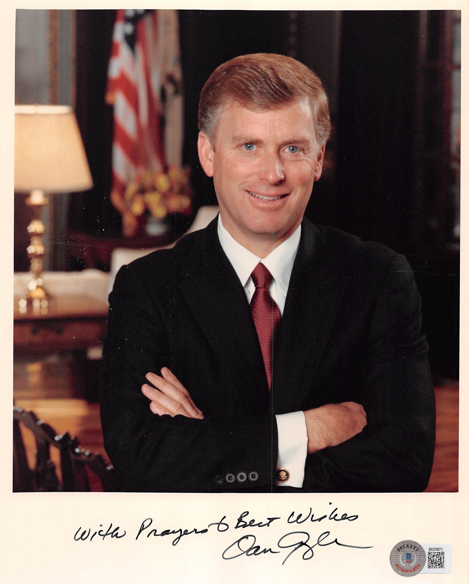 Dan Quayle "With Prayers & Best Wishes" Authentic Signed 8x10 Photo BAS #BK03971