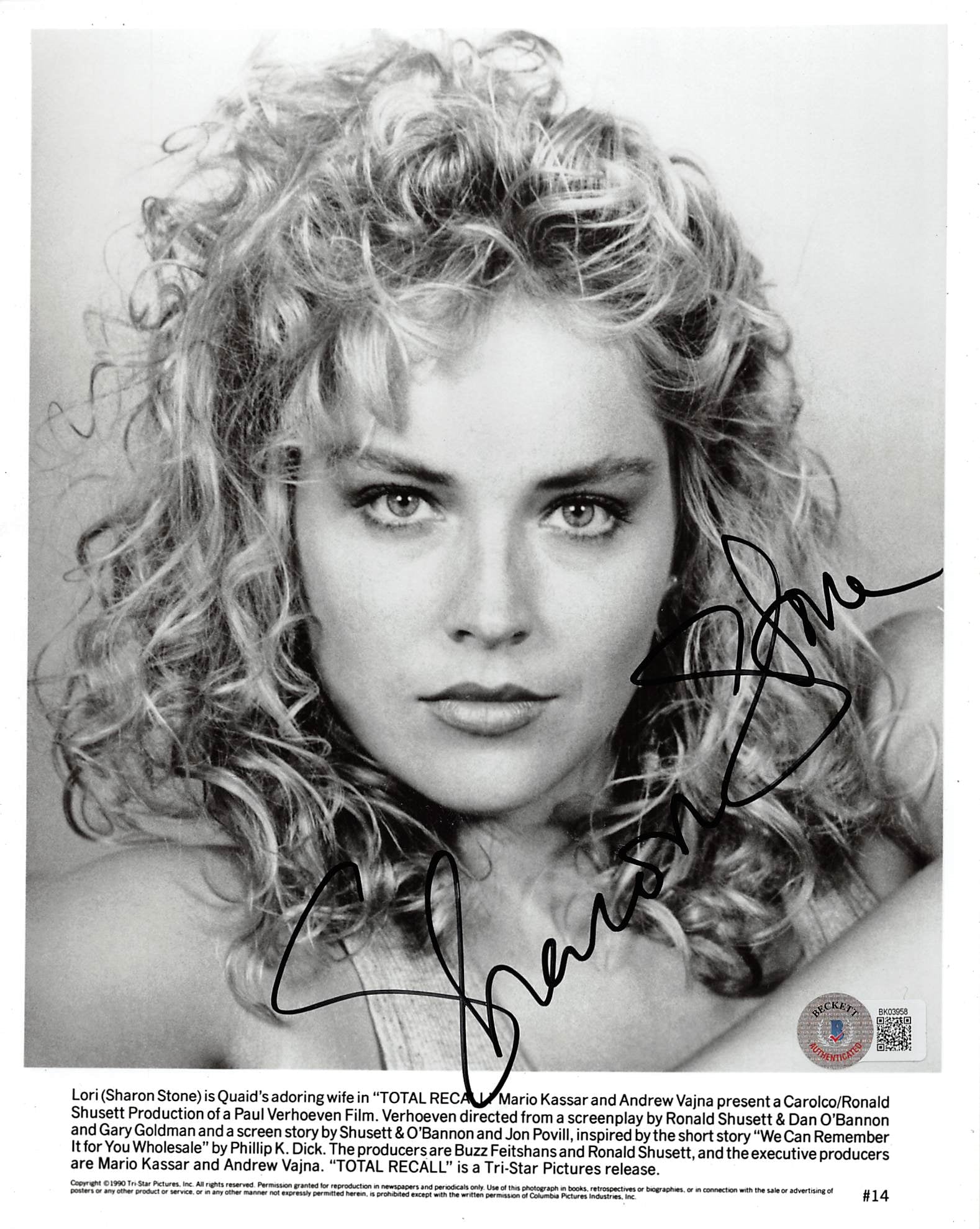 Sharon Stone Total Recall Authentic Signed 8x10 Photo Autographed BAS #BK03958