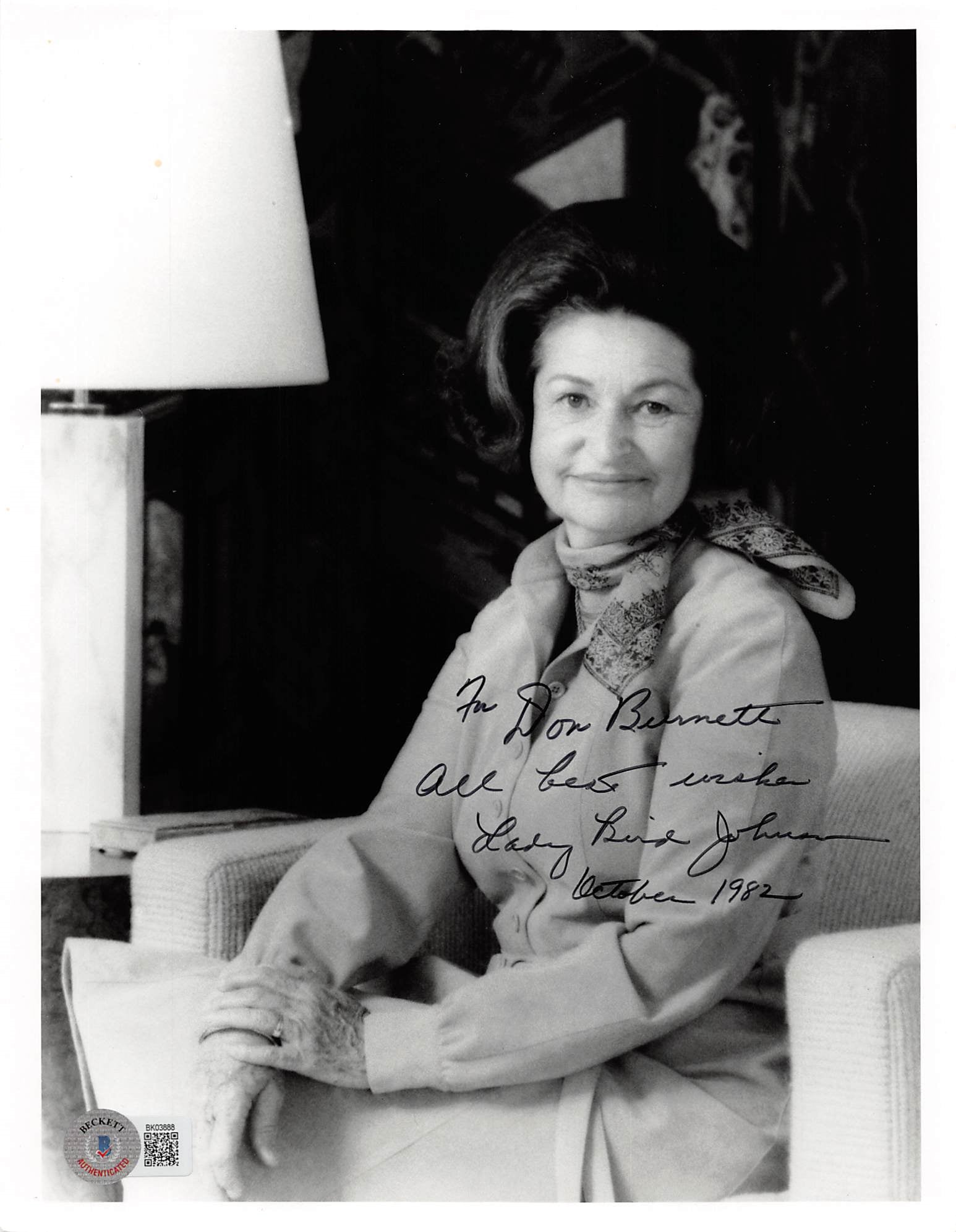 Lady Bird Johnson First Lady "For Don Burnett" Signed 8x10 Photo BAS #BK03888