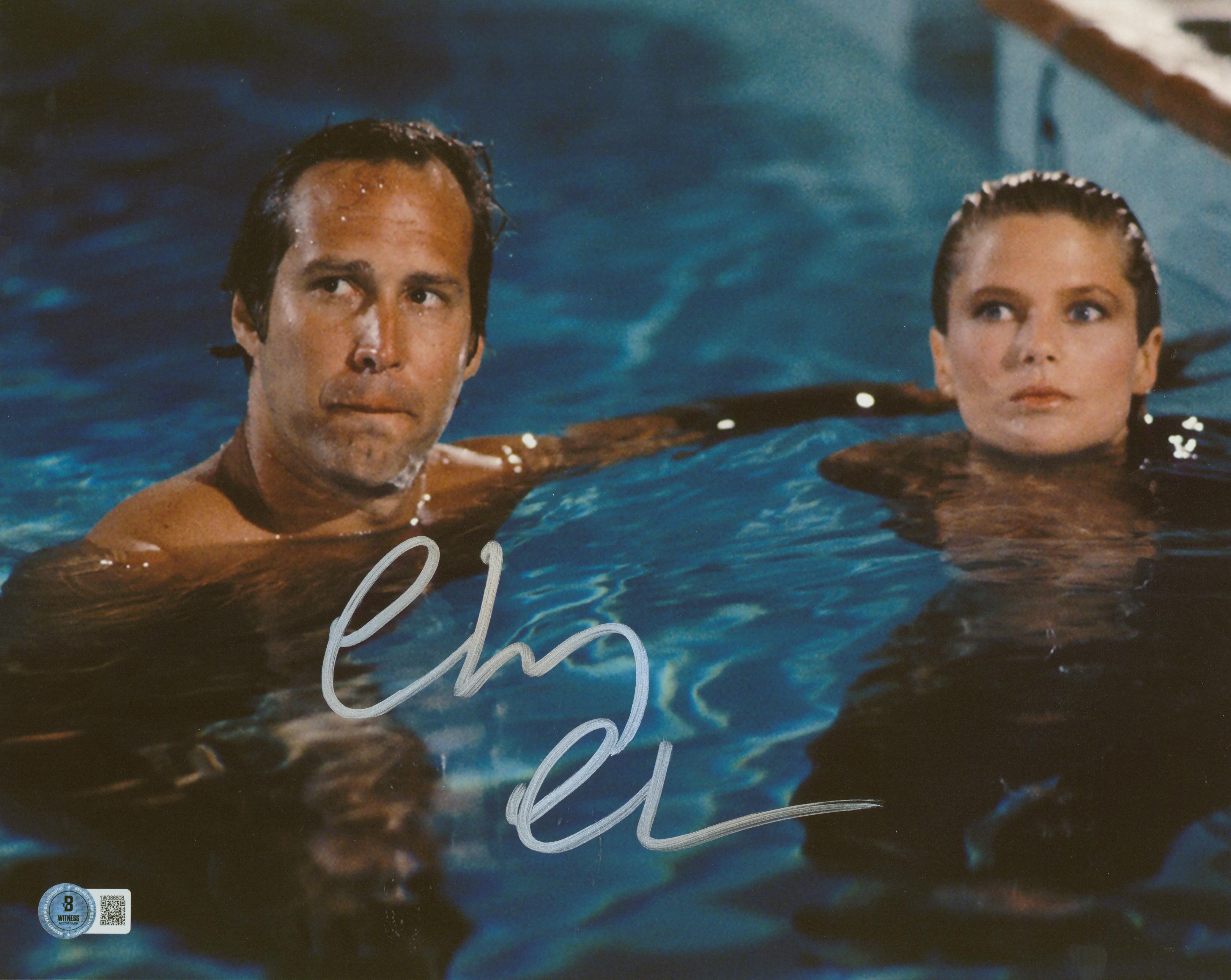Chevy Chase Vacation Signed 11x14 Swimming Photo w/ Silver Sig BAS Witnessed
