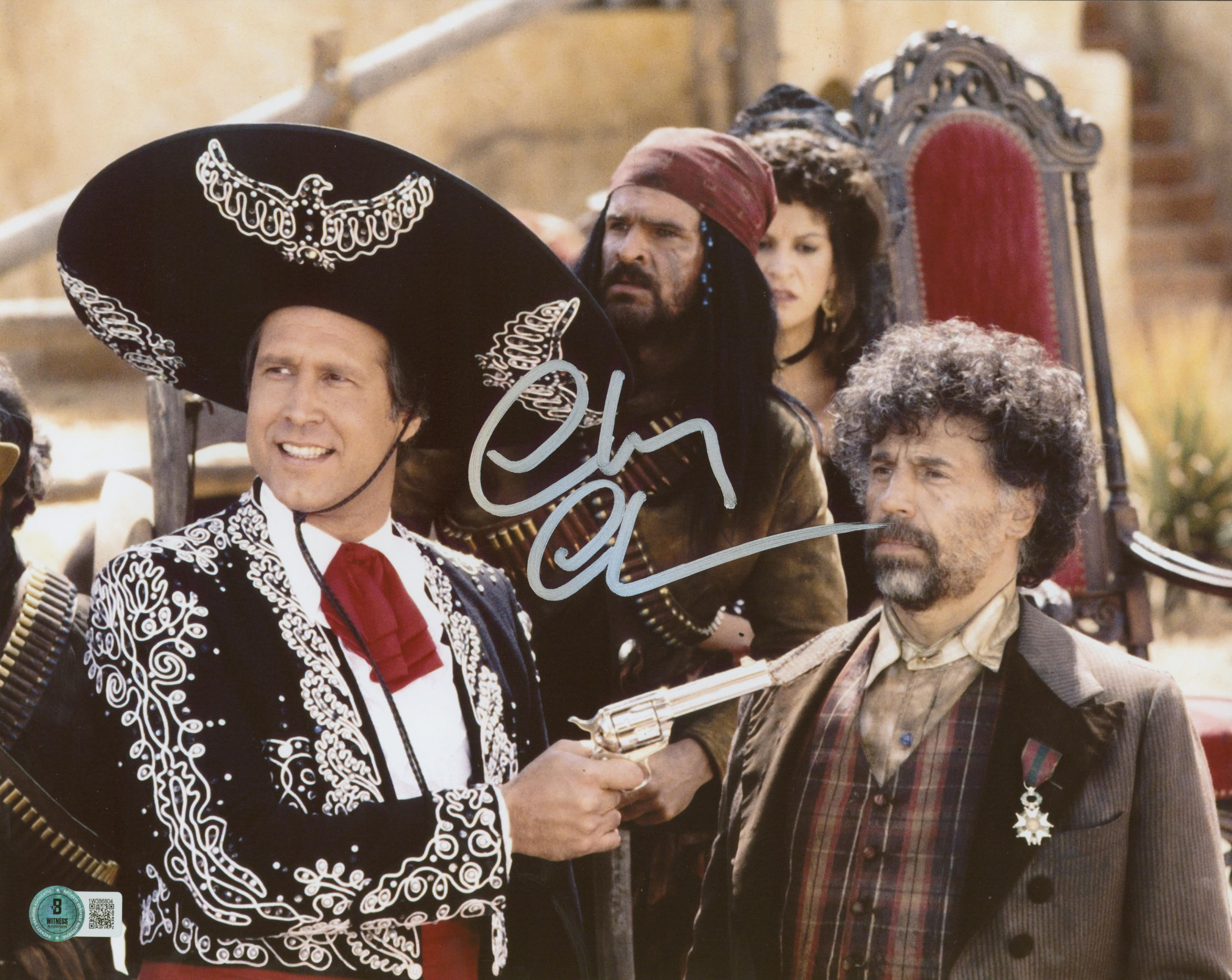 Chevy Chase Three Amigos! Signed 11x14 Horizontal Gun Point Photo BAS Witnessed