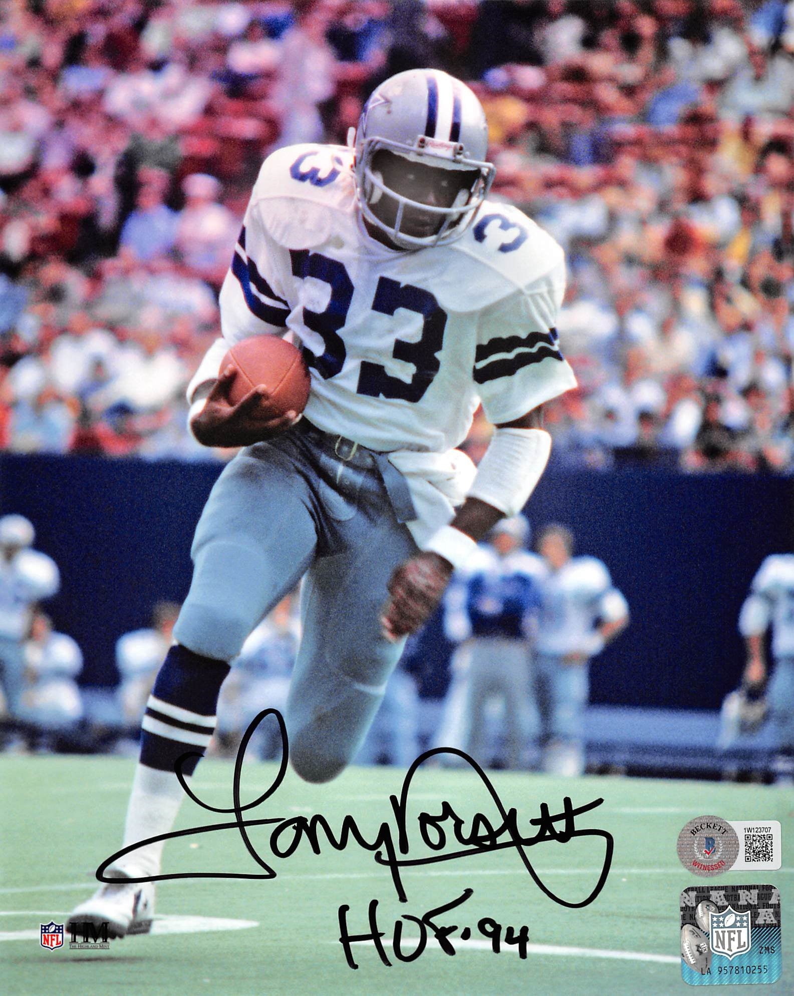 Cowboys Tony Dorsett "HOF 94' Authentic Signed 8x10 Vertical Photo BAS Witnessed