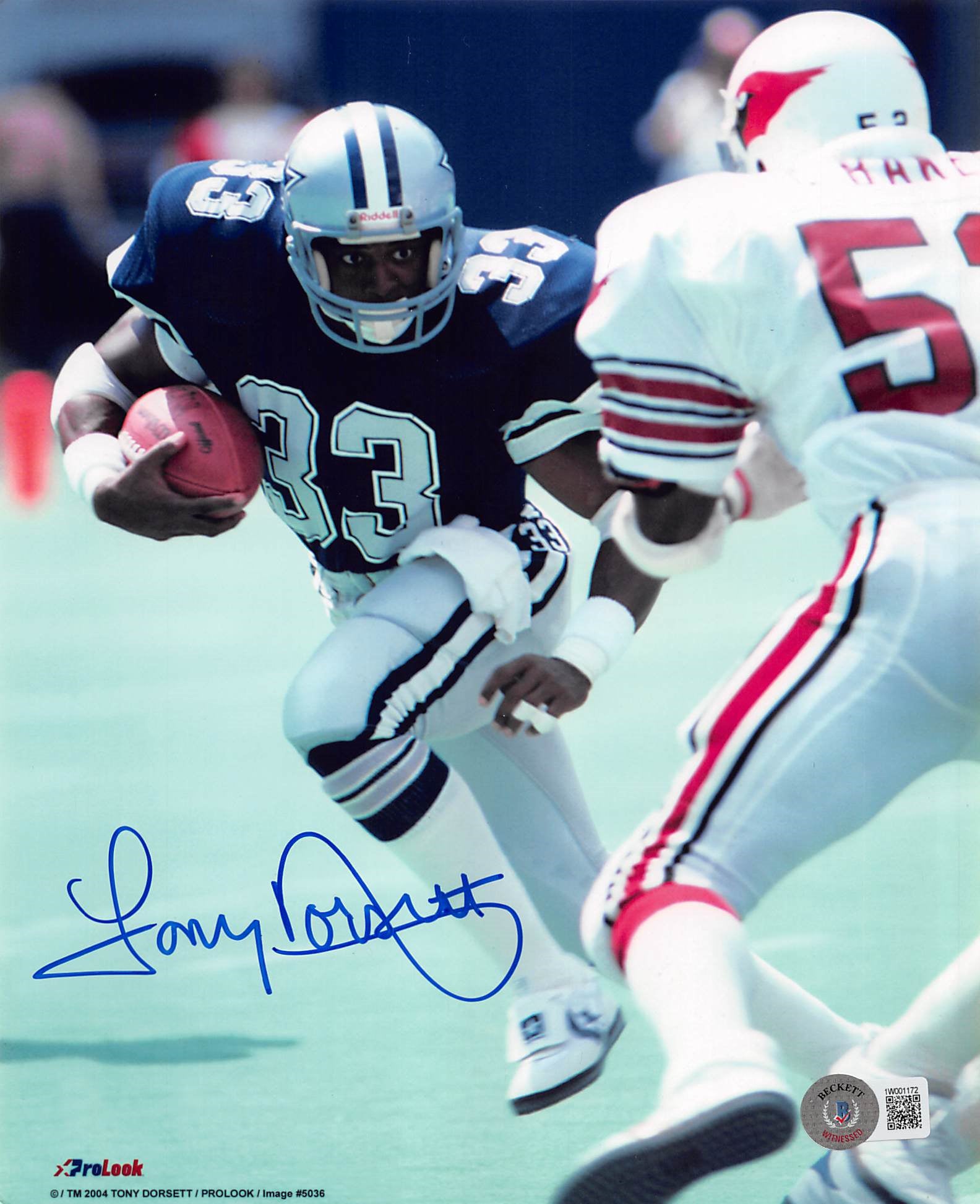 Cowboys Tony Dorsett Authentic Signed 8x10 Vertical Photo Vs Cardinals BAS Wit