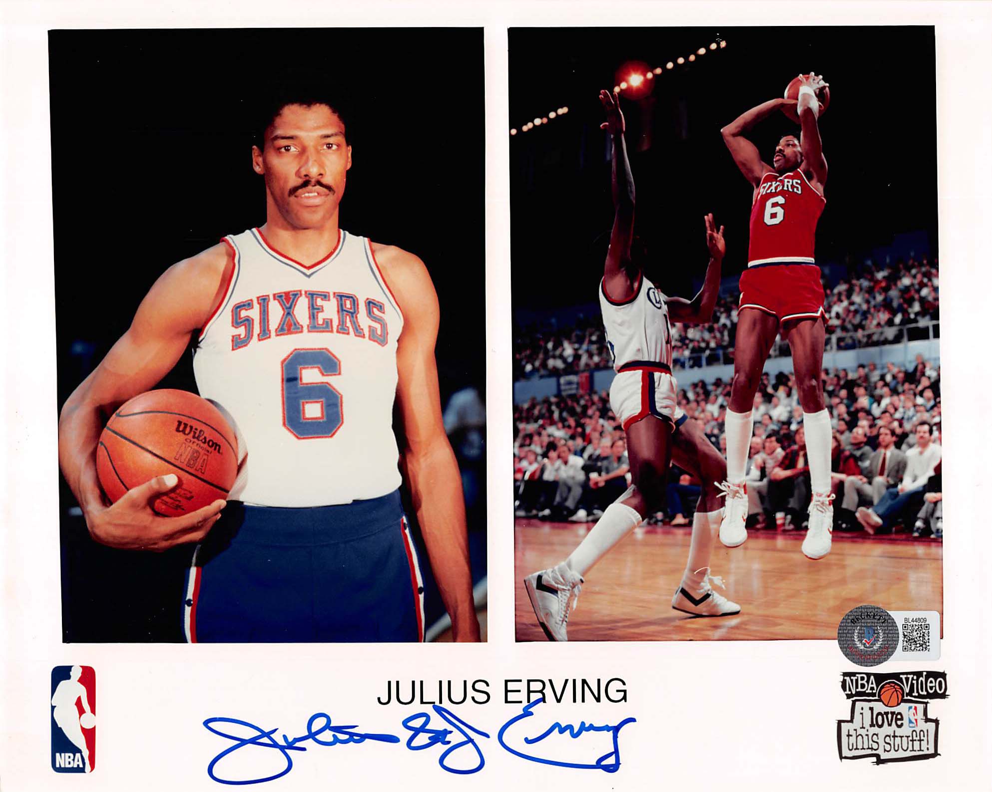 76ers Julius "Dr. J" Erving Authentic Signed 8x10 Photo Autographed BAS #BL44609