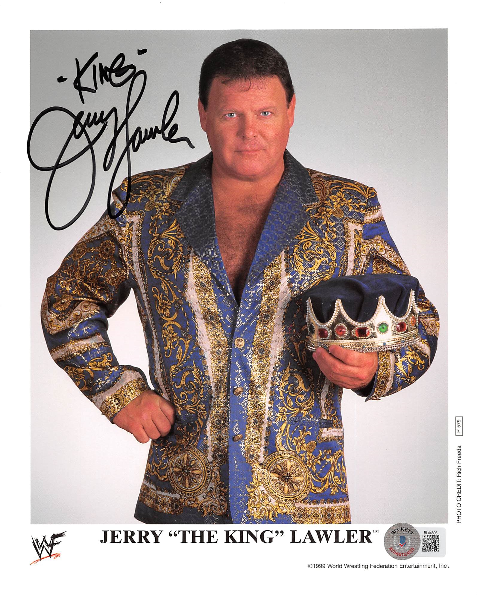 Jerry "The King" Lawler King Authentic Signed 8x10 Photo BAS #BL44805