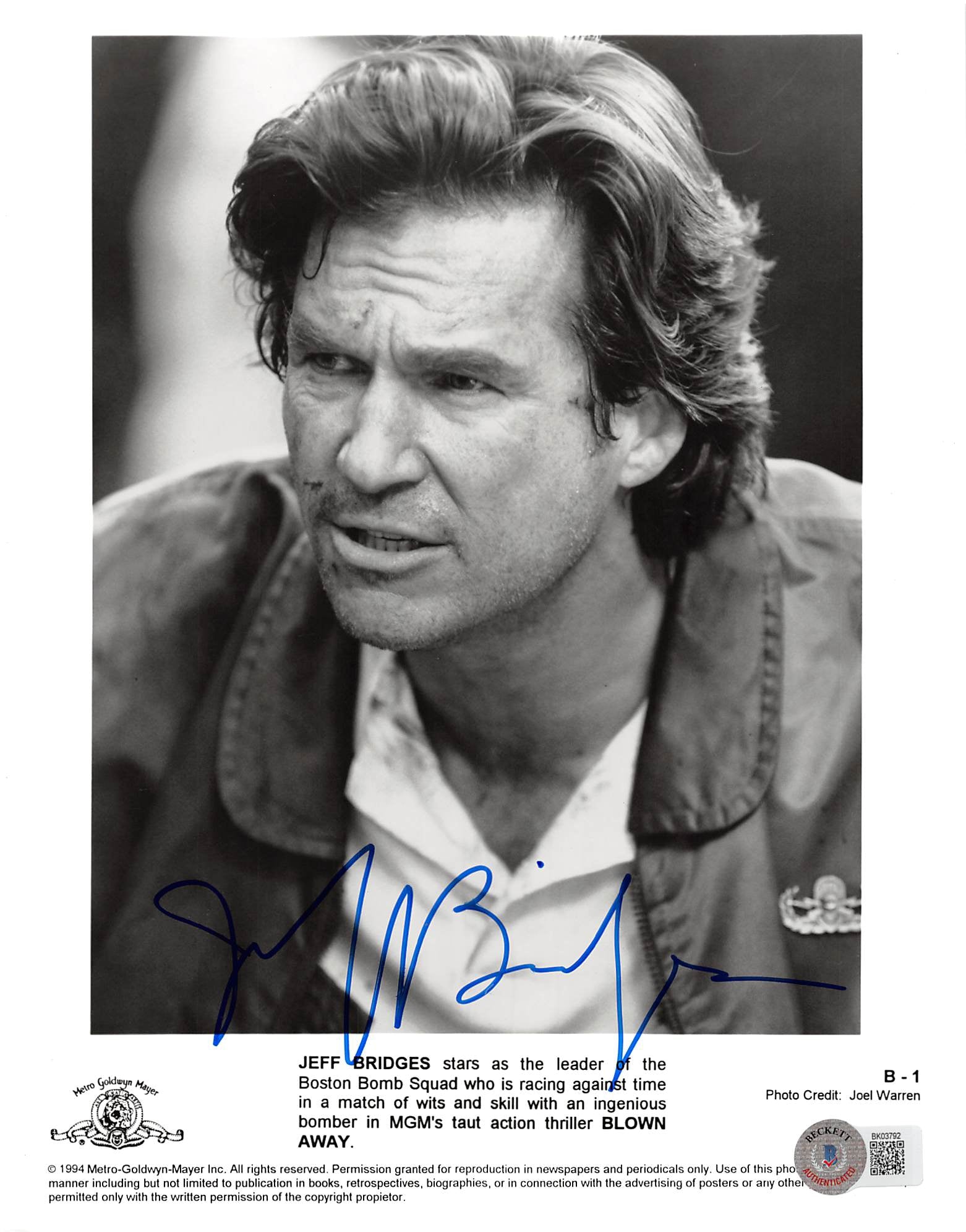 Jeff Bridges Blown Away Authentic Signed 8x10 Photo Autographed BAS #BK03792