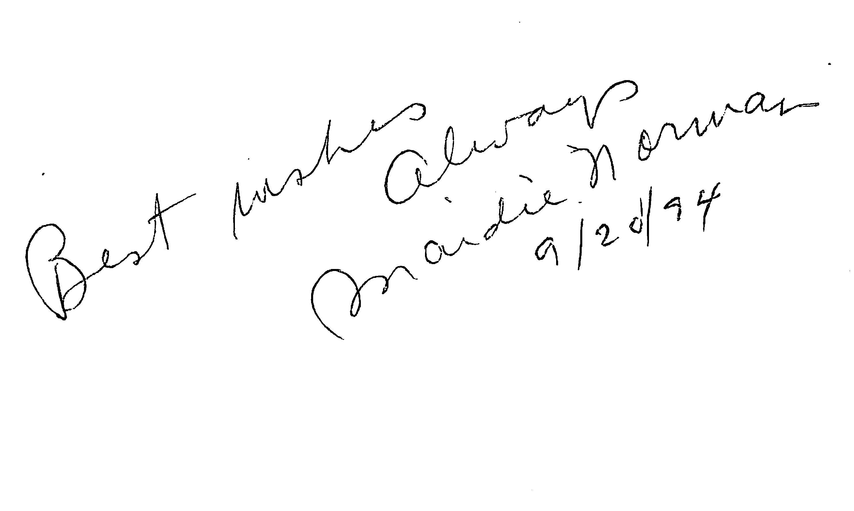 Maidie Norman What Ever Happened to Baby Jane Signed 3x5 Index Card BAS #BL96246