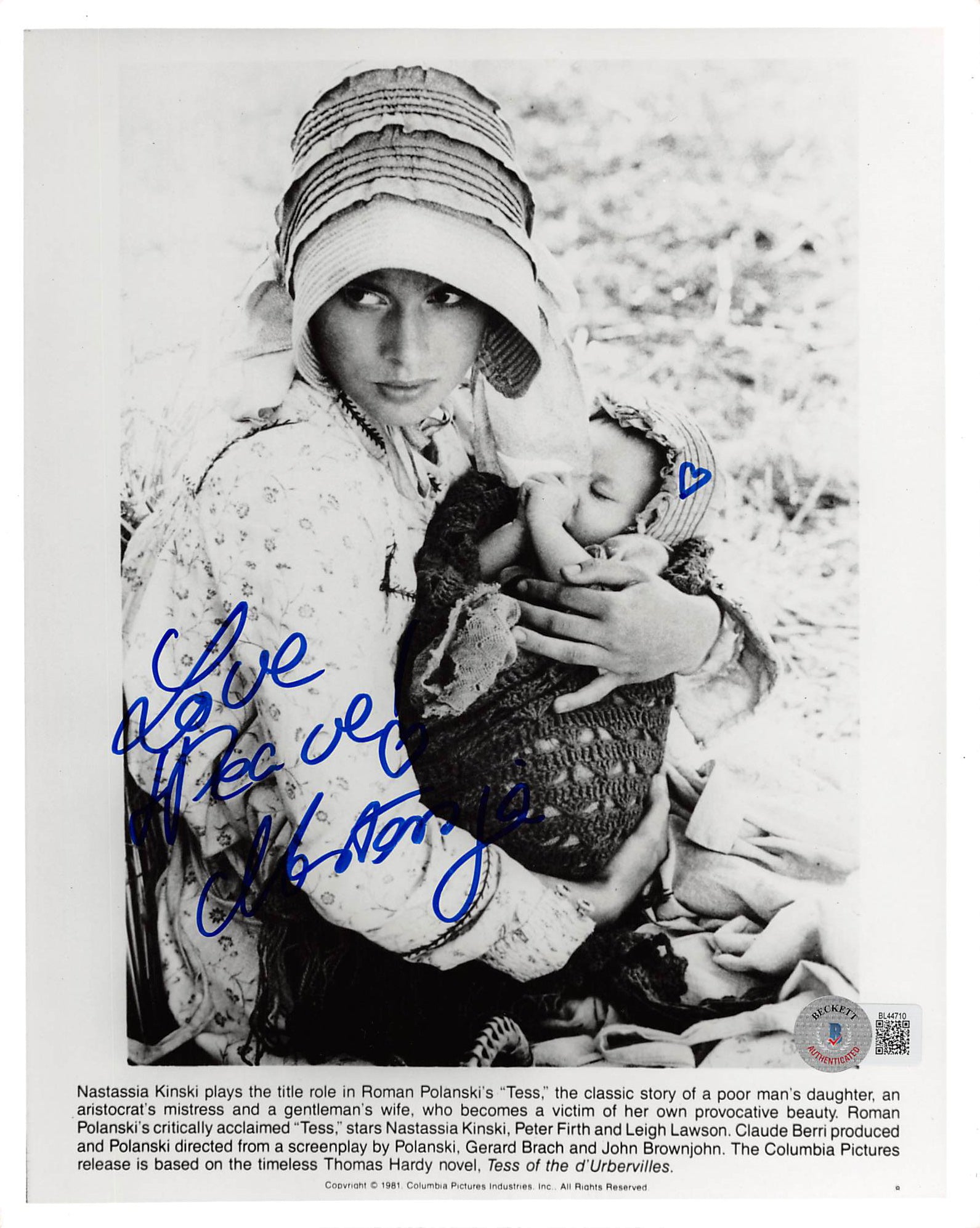 Nastassja Kinski Tess "Love" Authentic Signed Photo Autographed BAS #BL44710