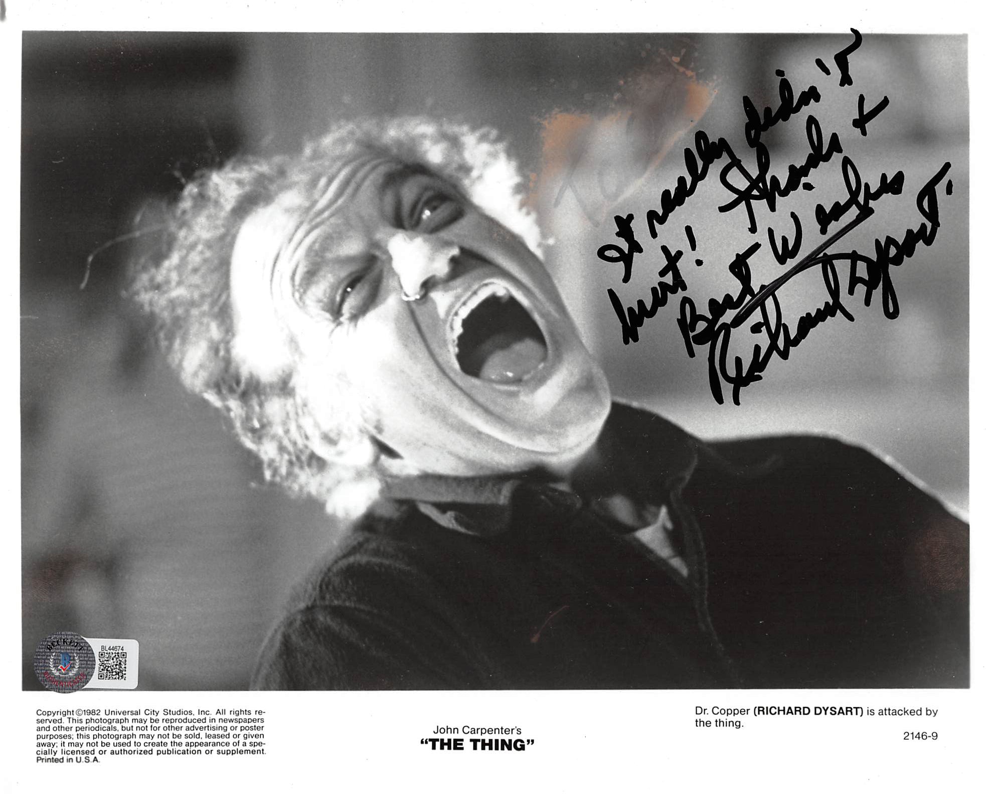 Richard Dysart The Thing It "Really Didn't Hurt!" Signed 8x10 Photo BAS #BL44674