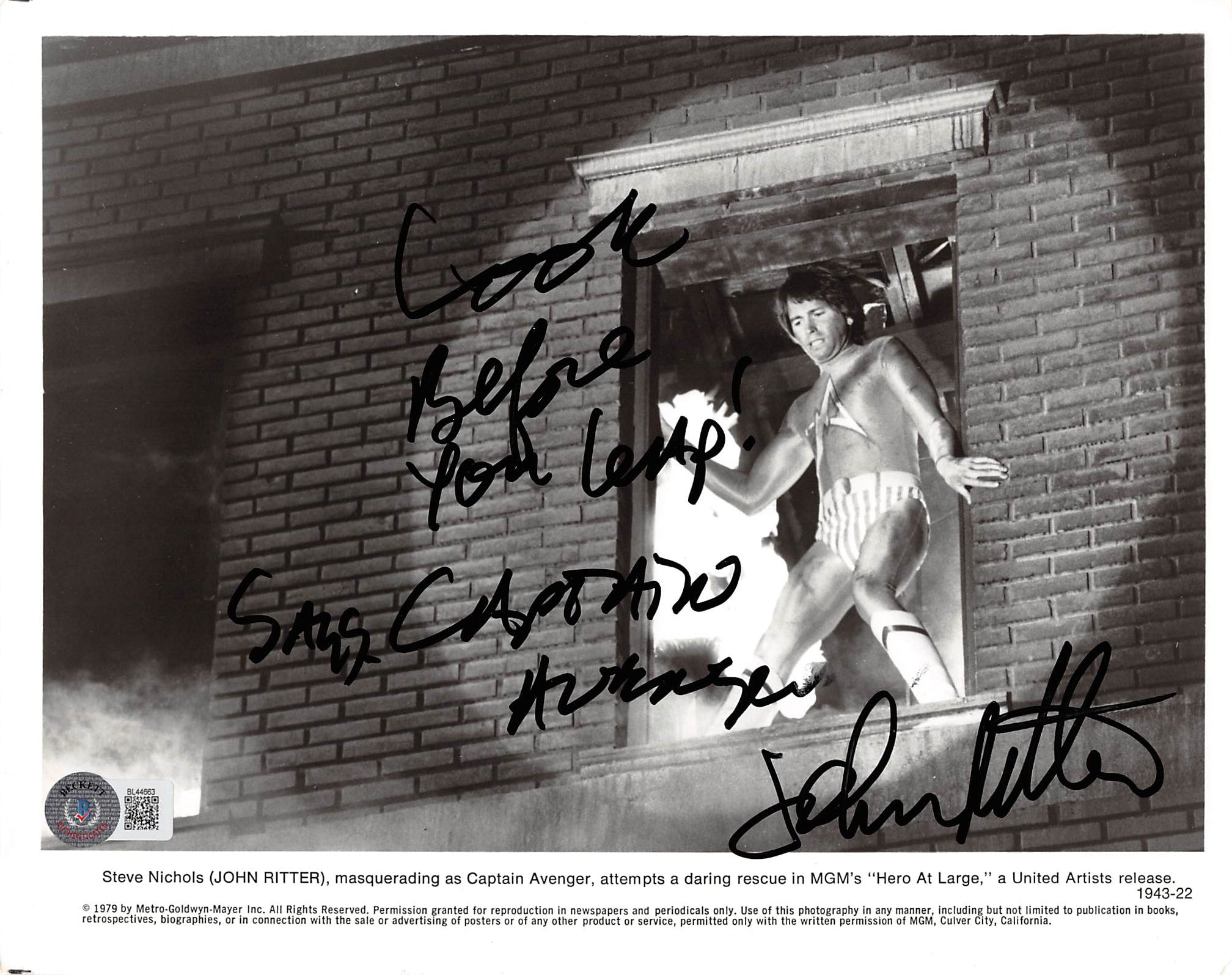 John Ritter Hero at Large "Look Before You Leap!" Signed 8x10 Photo BAS #BL44663
