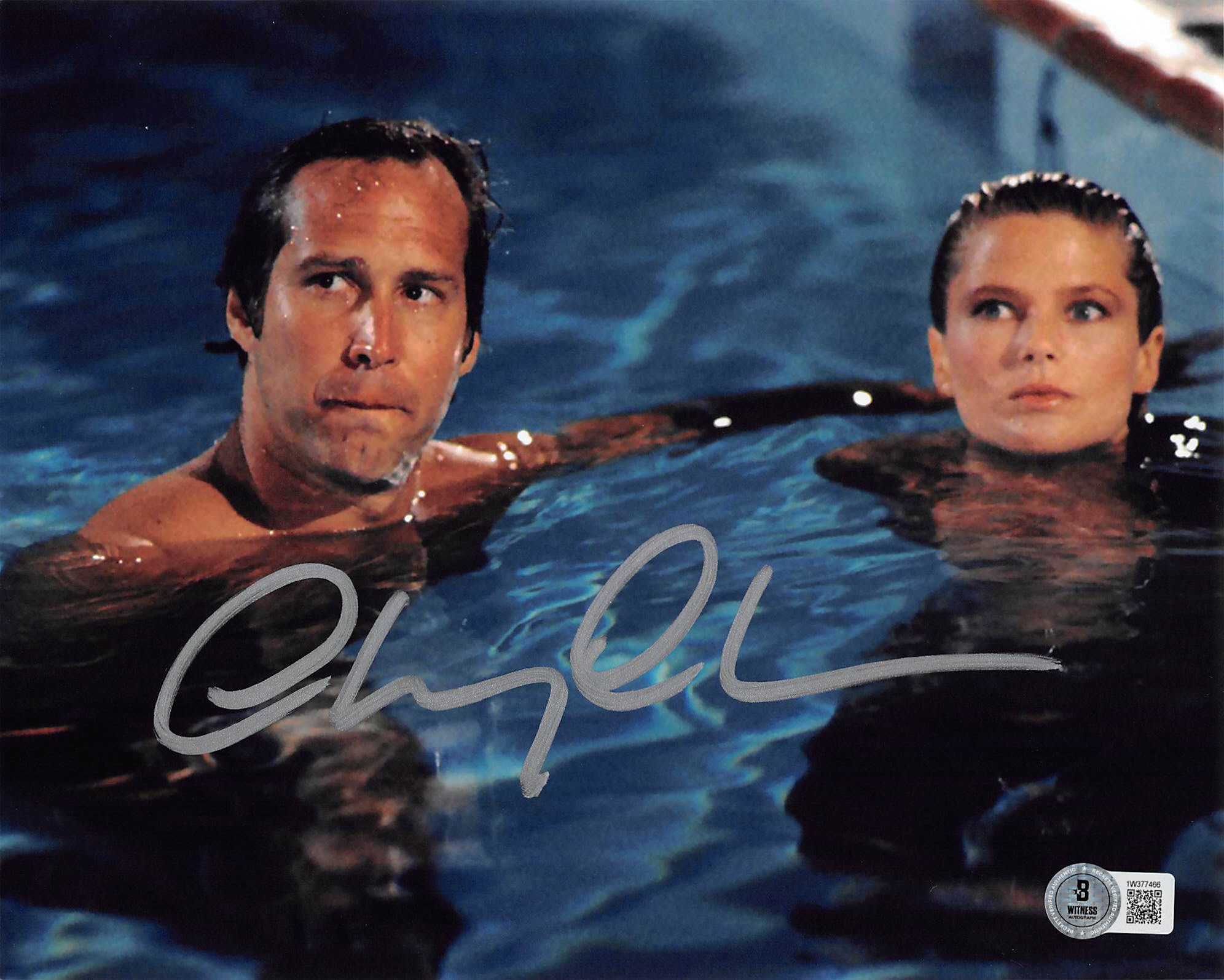Chevy Chase Vacation Signed 8x10 Horizontal Swimming Photo w/ Silver Sig BAS Wit