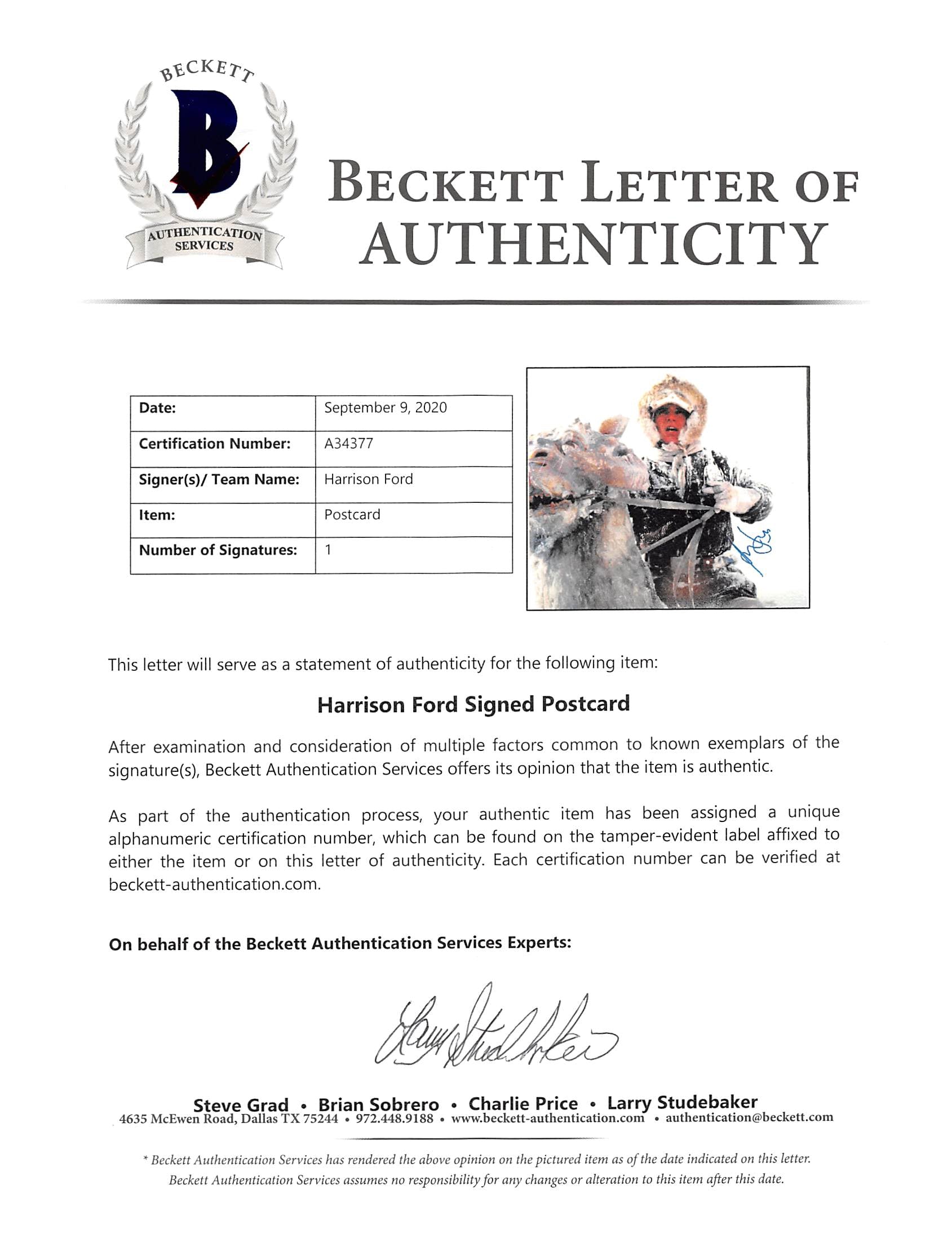 Harrison Ford Star Wars ESB Authentic Signed 16x20 OfficialPix Photo BAS #A34377