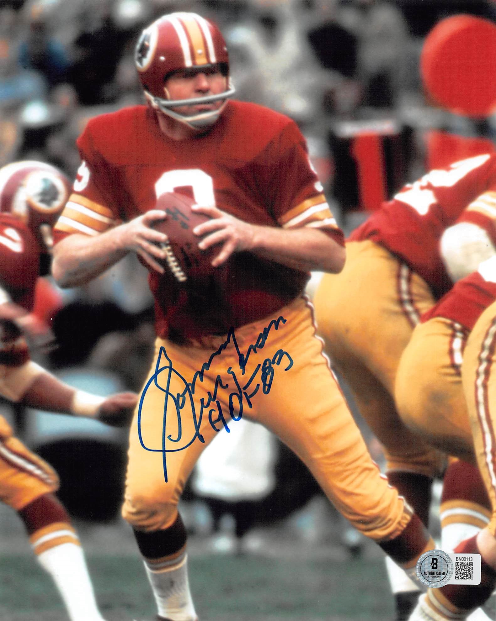 Commanders Sonny Jurgensen "HOF 83" Signed 8x10 Vertical Photo w/ Blue Sig BAS 4