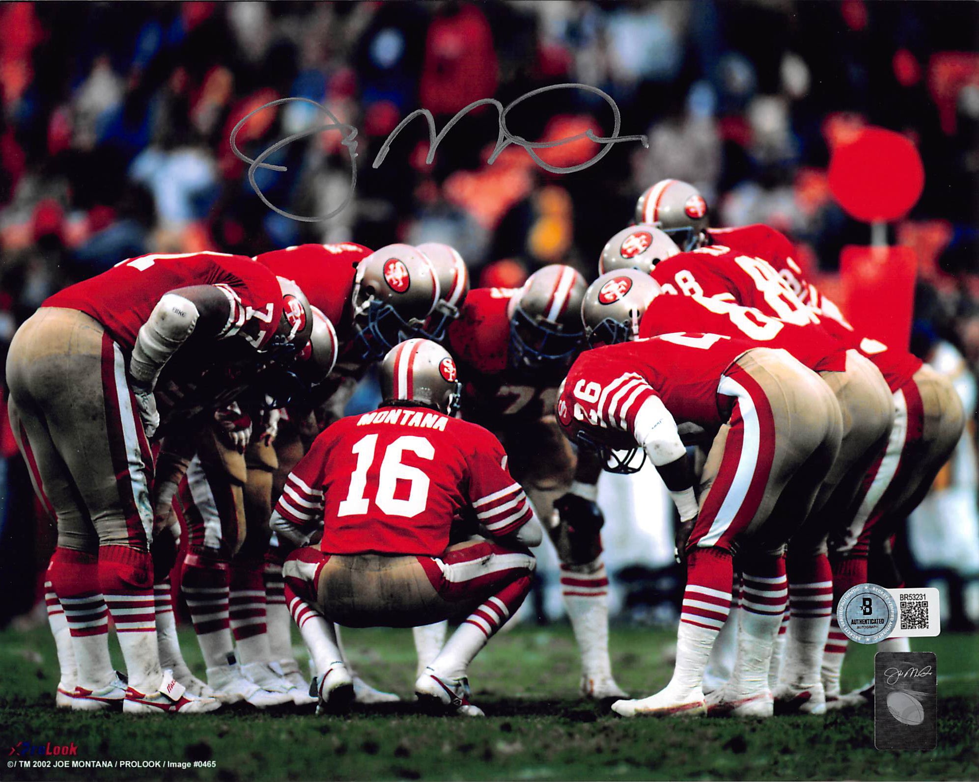 49ers Joe Montana Authentic Signed 8x10 Horizontal Huddle Photo Autographed BAS