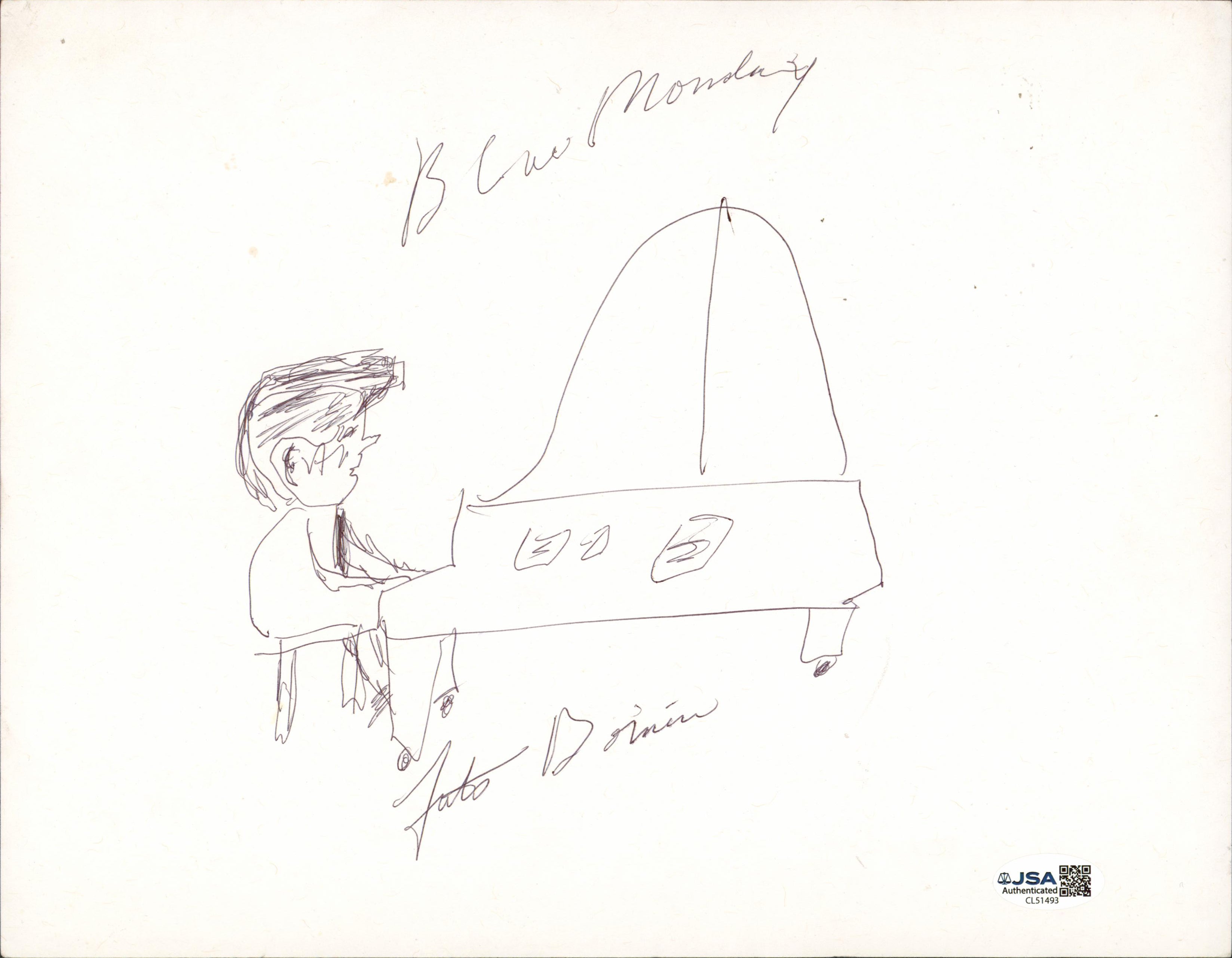 Fats Domino "Blue Monday" Authentic Signed 8.5x11 Personal Sketch JSA #CL51493