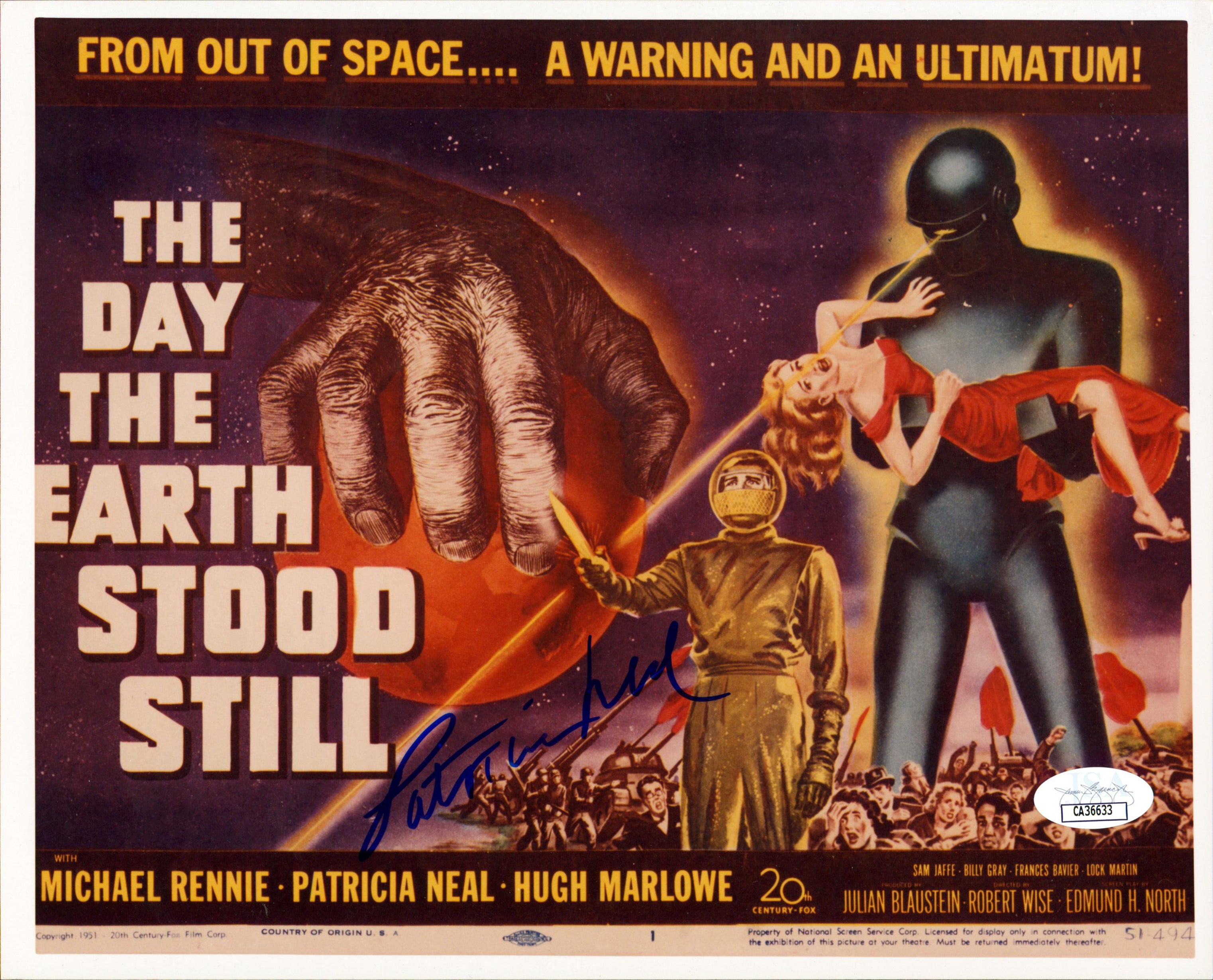Patricia Neal The Day The Earth Stood Still Signed 8x10 Photo JSA #CA36633