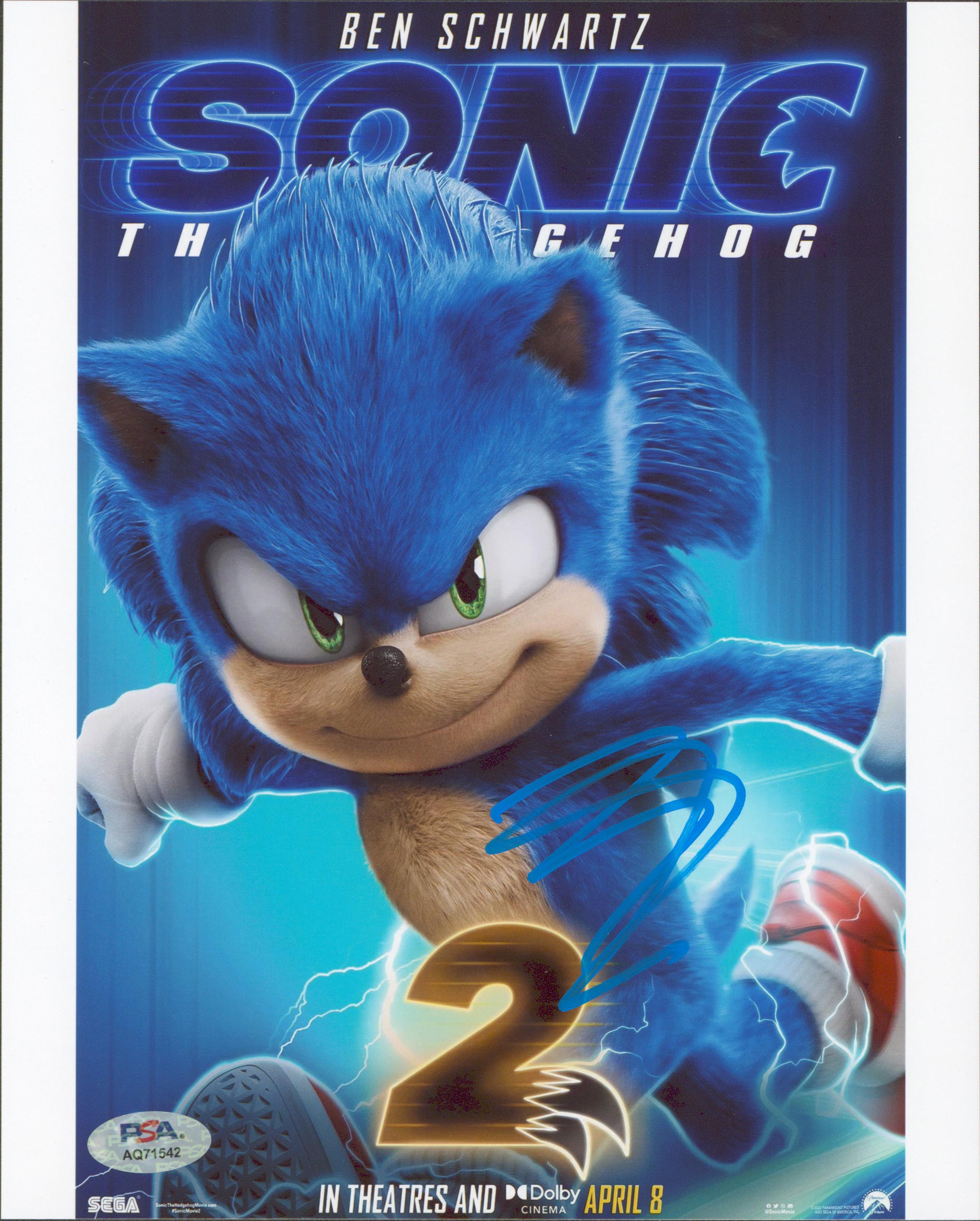 Ben Schwartz Sonic The Hedgehog 2 Authentic Signed 8x10 Photo PSA/DNA #AQ71542