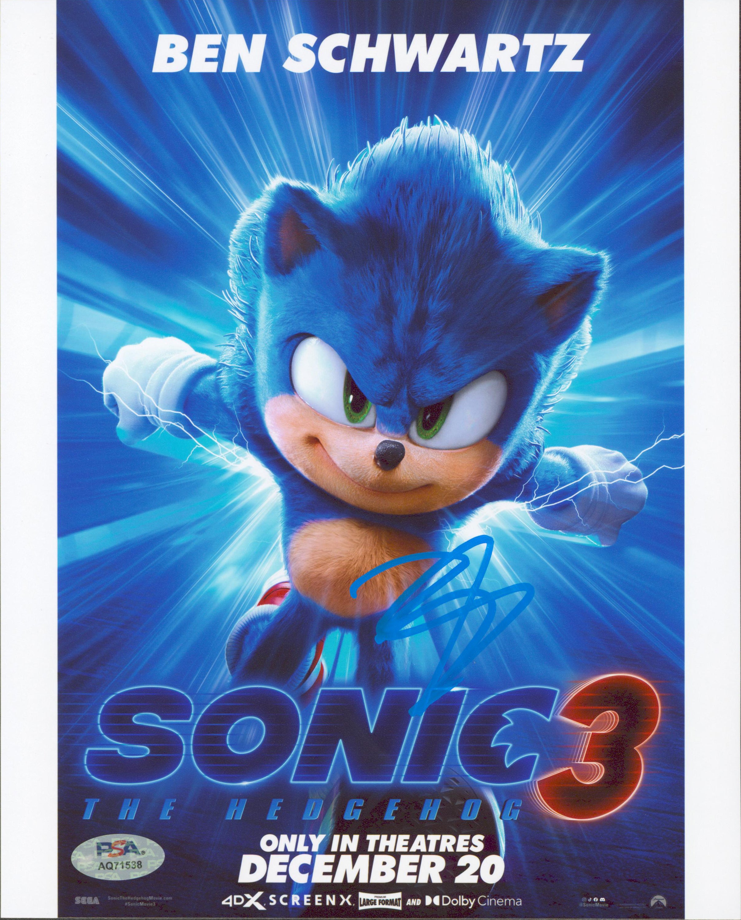 Ben Schwartz Sonic The Hedgehog 3 Authentic Signed 8x10 Photo PSA/DNA #AQ71538