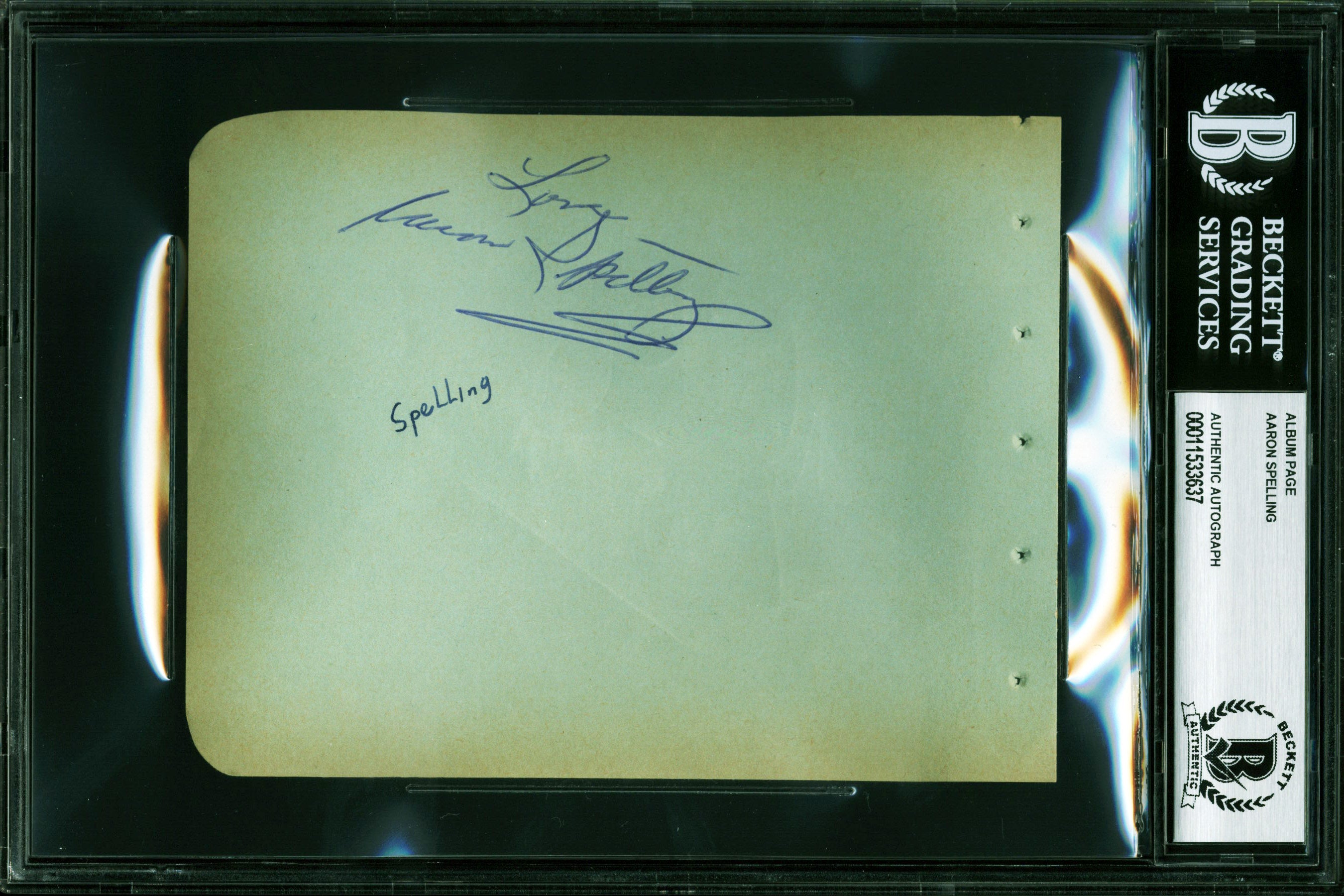 Aaron Spelling Charlie's Angels "Love" Signed 4.5x5.75 Album Page BAS Slabbed