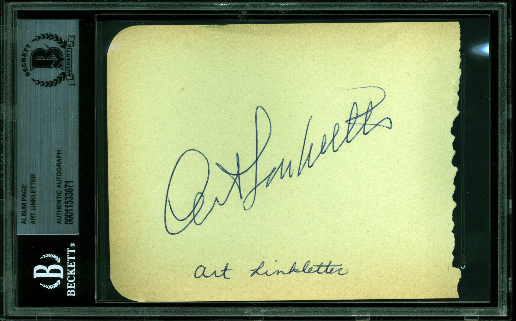 Art Linkletter House Party Authentic Signed 4x5 Album Page BAS Slabbed