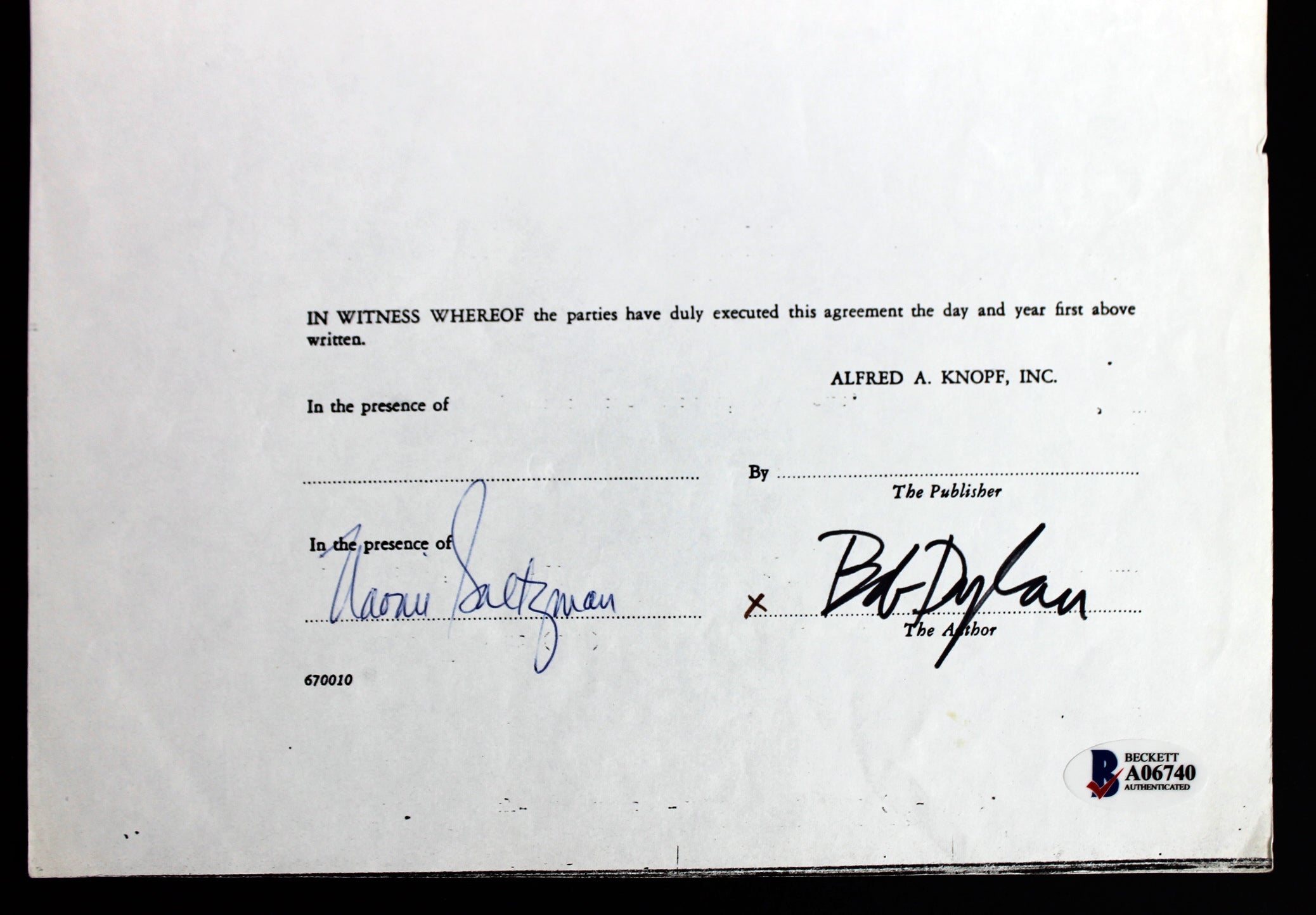 Bob Dylan Signed 1972 2 Pg "Writings & Drawings" Publishing Contract BAS #A06740