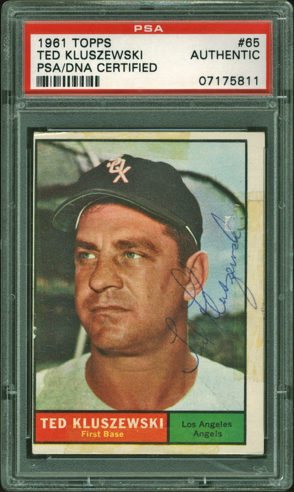 White Sox Ted Kluszewski Authentic Signed 1961 Topps #65 Card PSA/DNA Slabbed