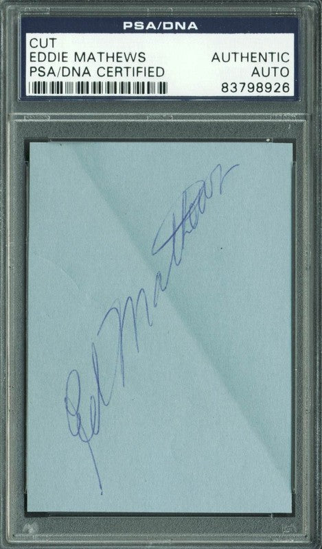 Braves Eddie Mathews Authentic Signed 2.5x3.5 Cut Autograph PSA/DNA Slabbed