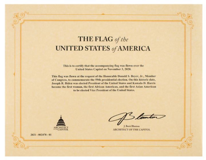 Joseph Joe R. Biden Flag Flown over the US Capitol on Election Day 2020