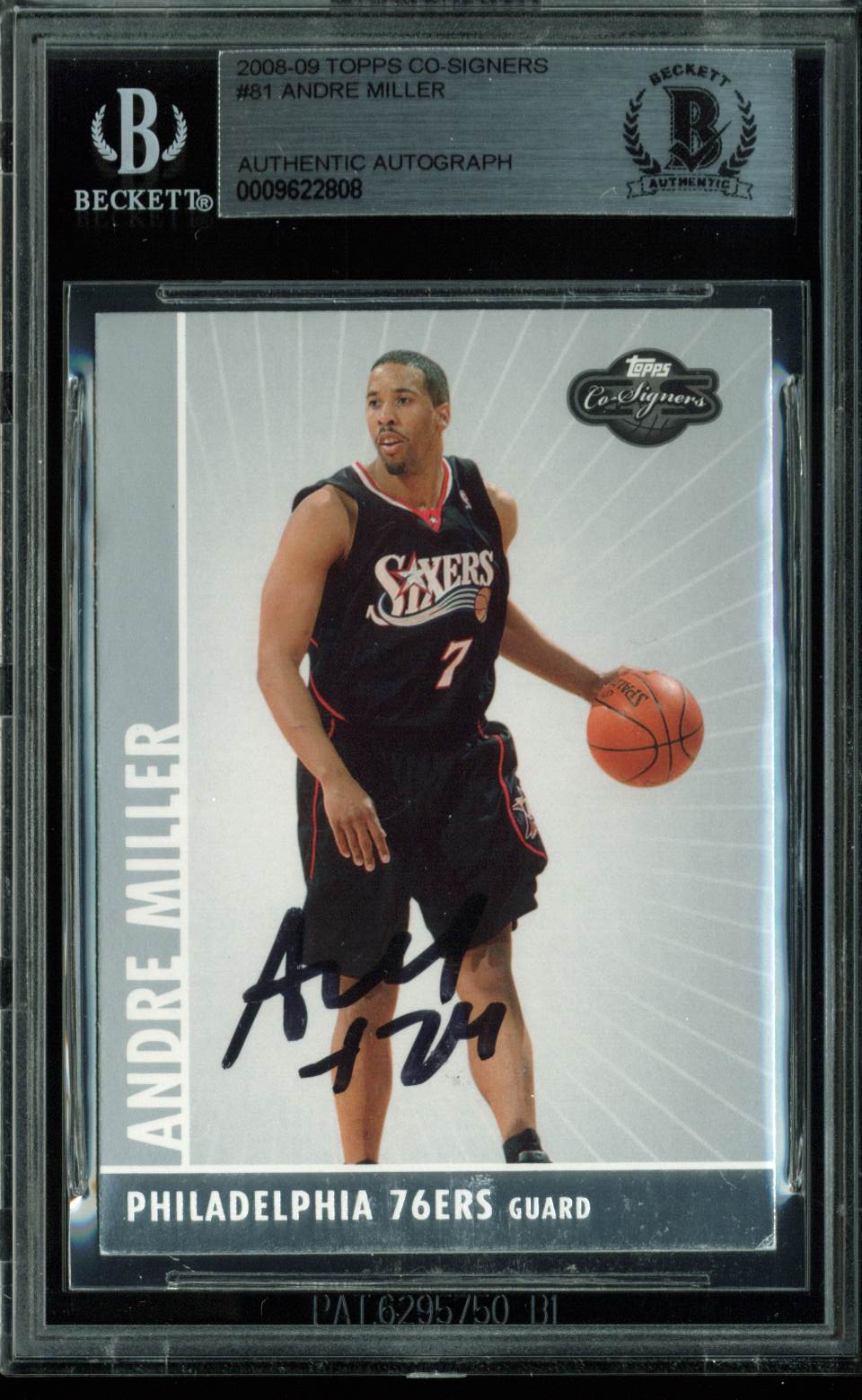 76ers Andre Miller Authentic Signed Card 2008 Topps Co-Signers #81 BAS Slabbed