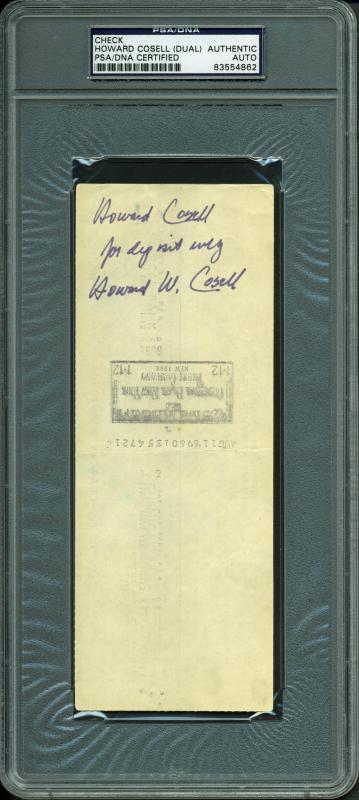 Howard Cosell Authentic Double Signed 3X8.25 August 1969 Check PSA/DNA Slabbed