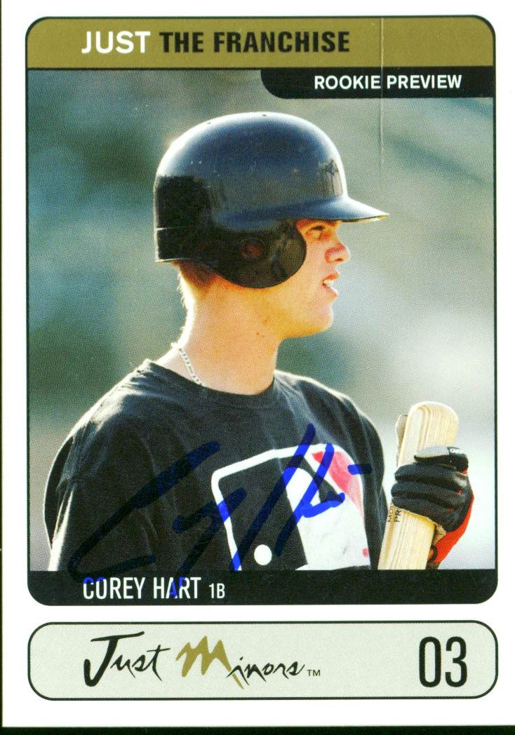 Brewers Corey Hart Authentic Signed Card 2002 Just Minors RC #JTF03 w/ COA