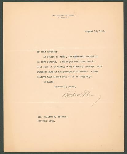 Woodrow Wilson Authentic Signed 8x10 Letter August 10, 1912 BAS #AB14551