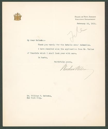 Woodrow Wilson Authentic Signed 8x9.65 Letter February 25, 1913 BAS #AB14549